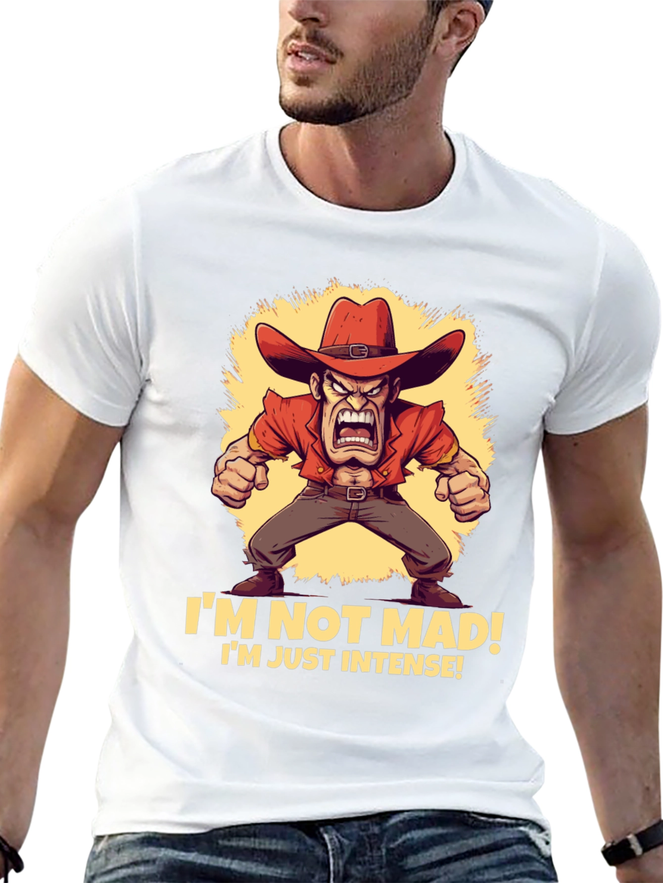 Intense Cowboy T-Shirt - Funny Graphic Tee