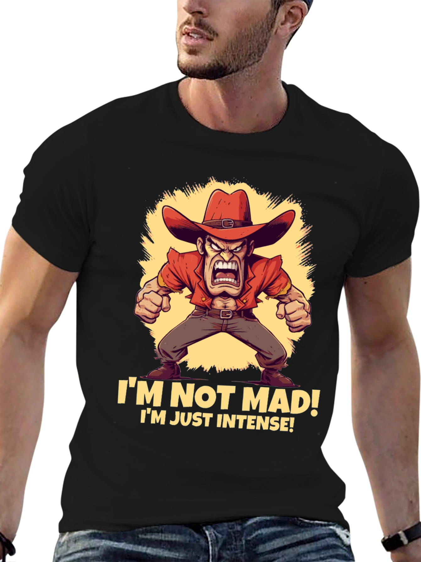 Intense Cowboy T-Shirt - Funny Graphic Tee