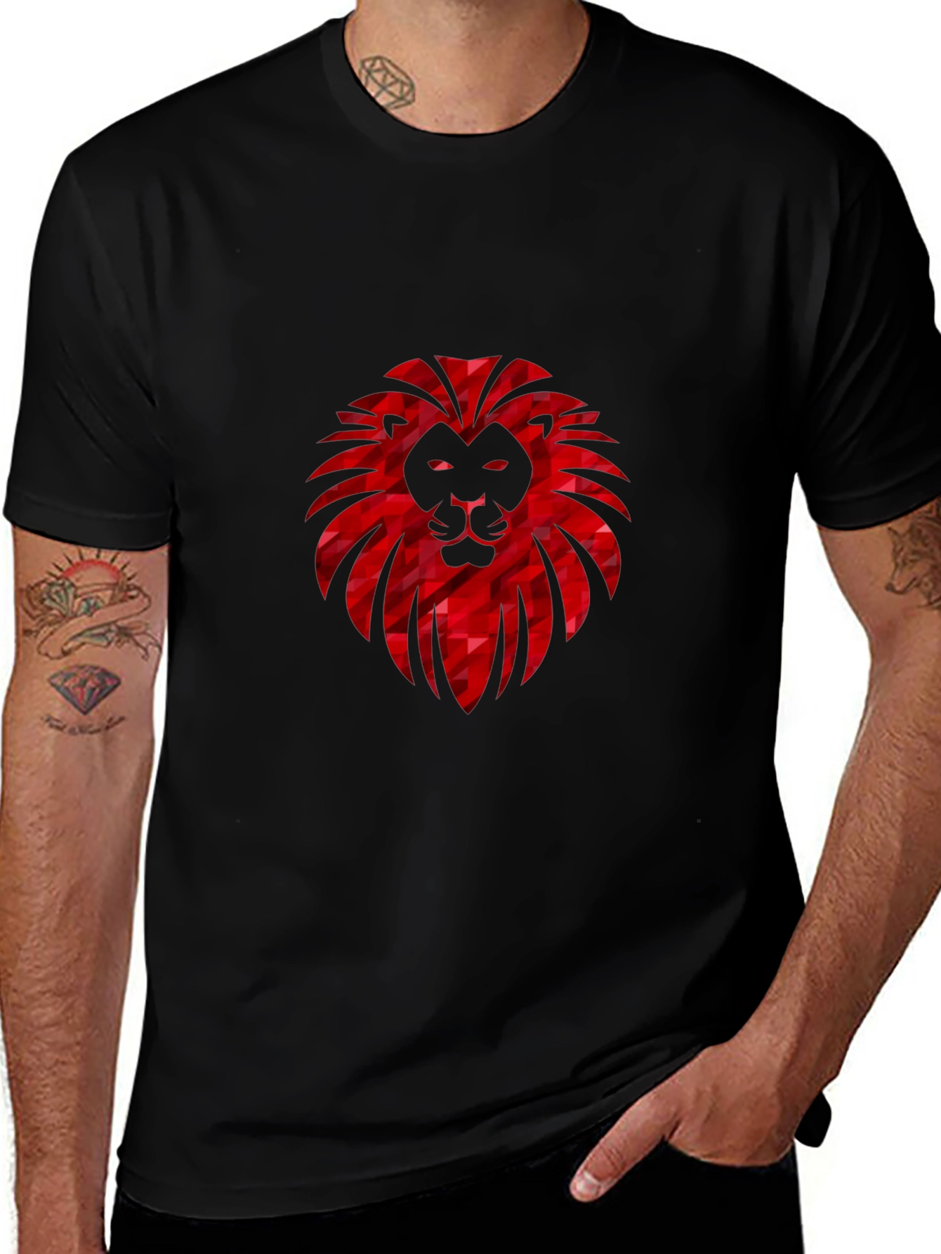 Geometric Lion Head Graphic Black Tee
