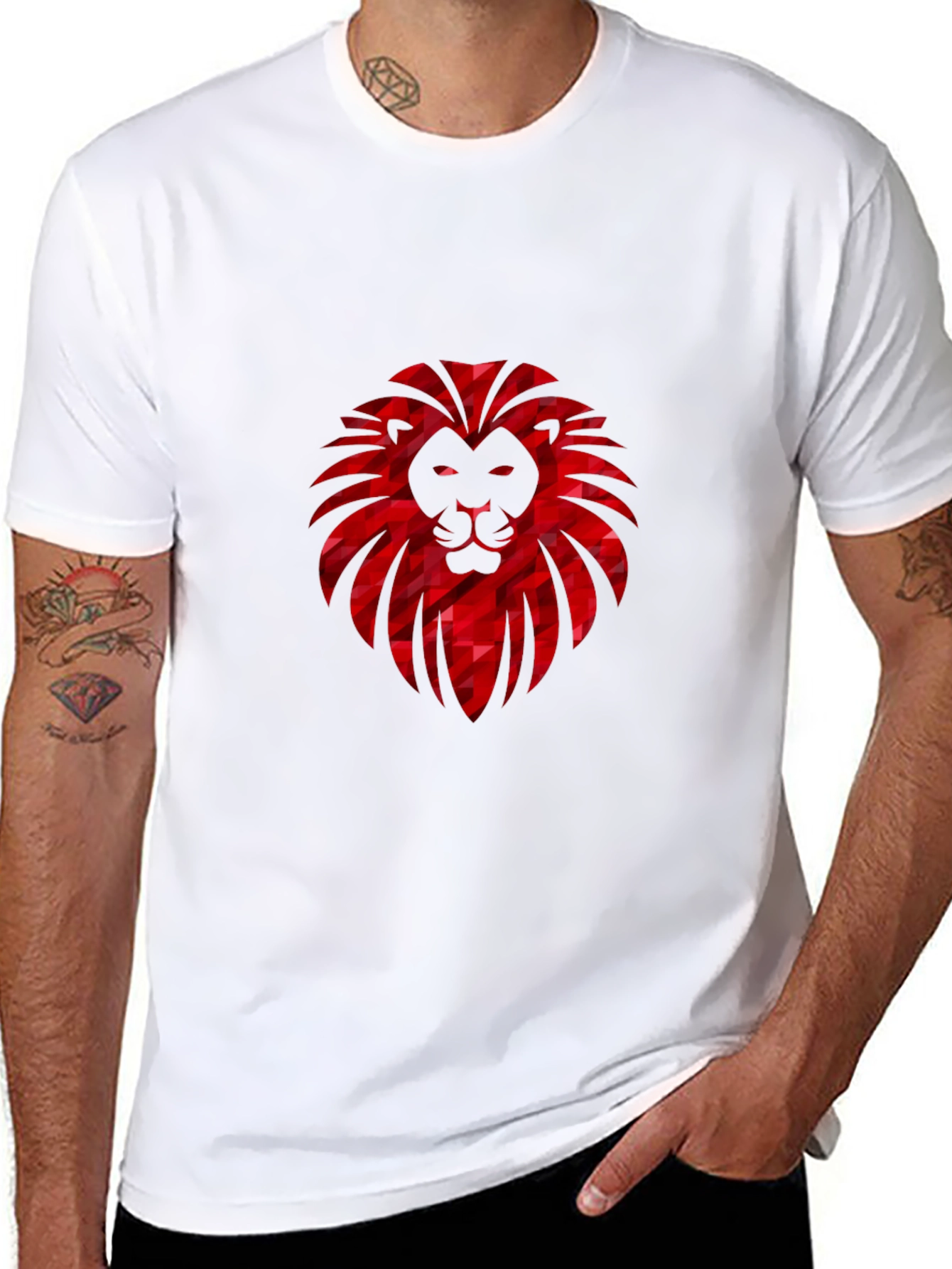 Geometric Lion Head Graphic Black Tee