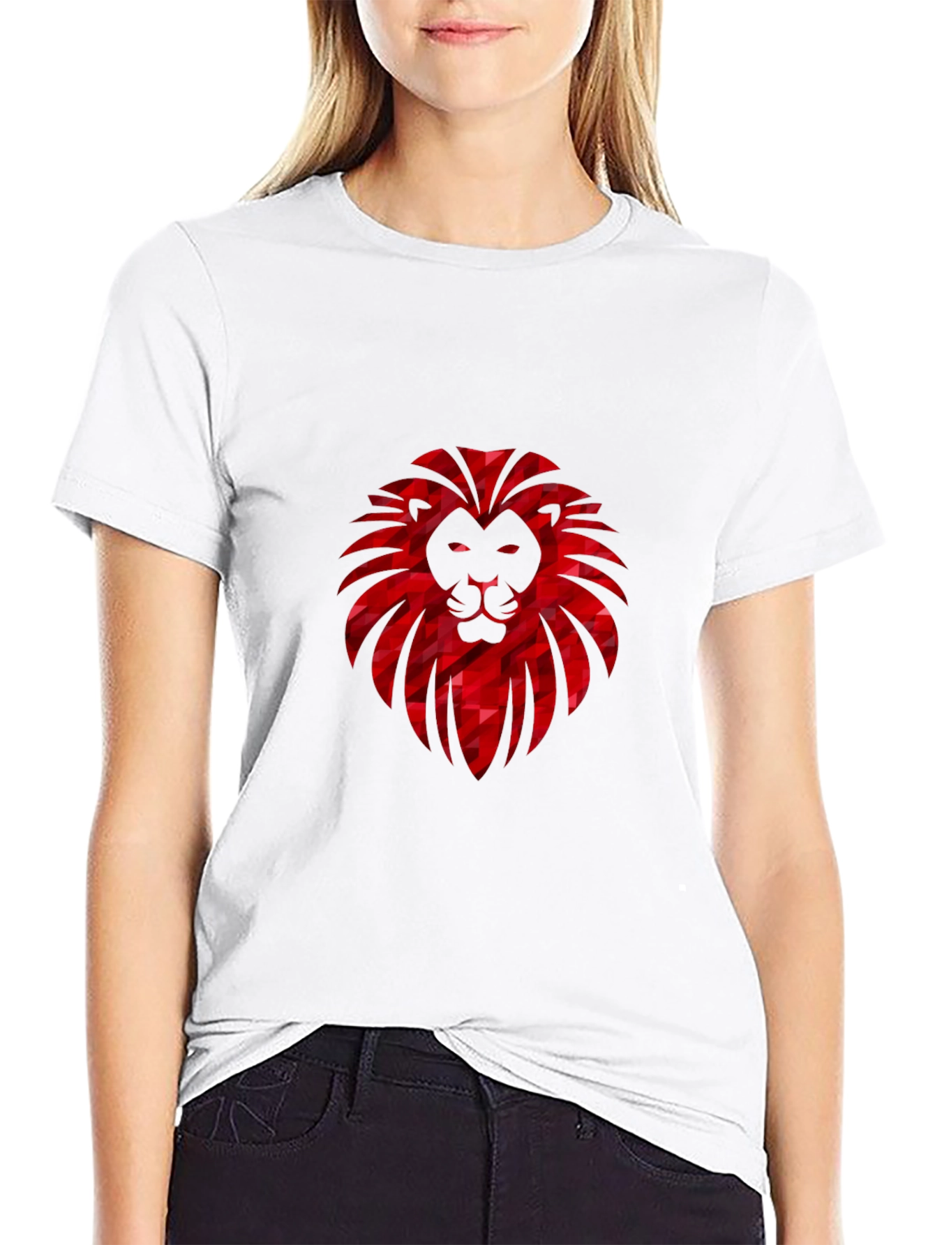 Geometric Lion Head Graphic Black Tee