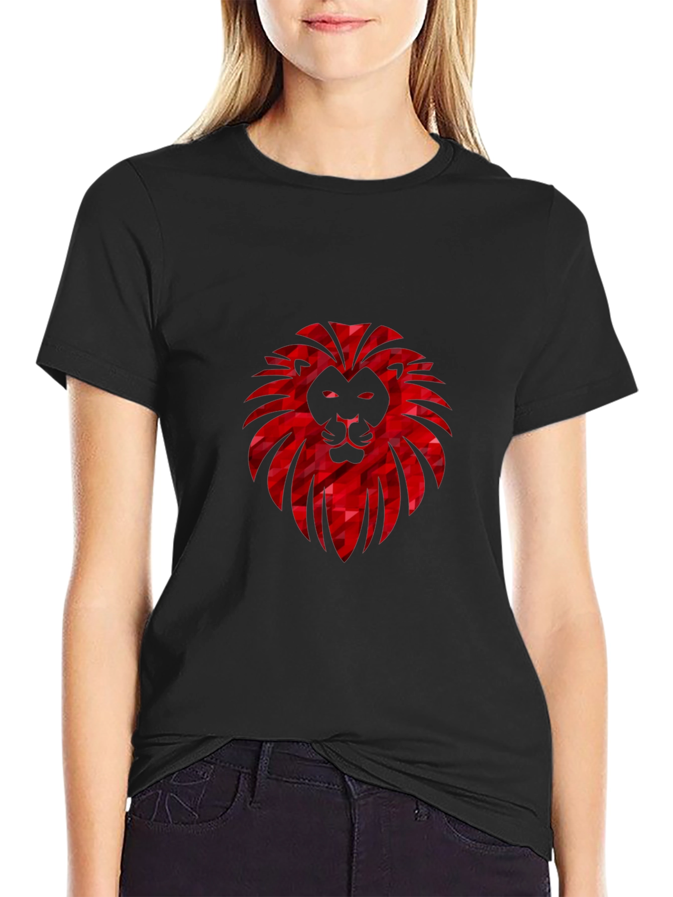 Geometric Lion Head Graphic Black Tee