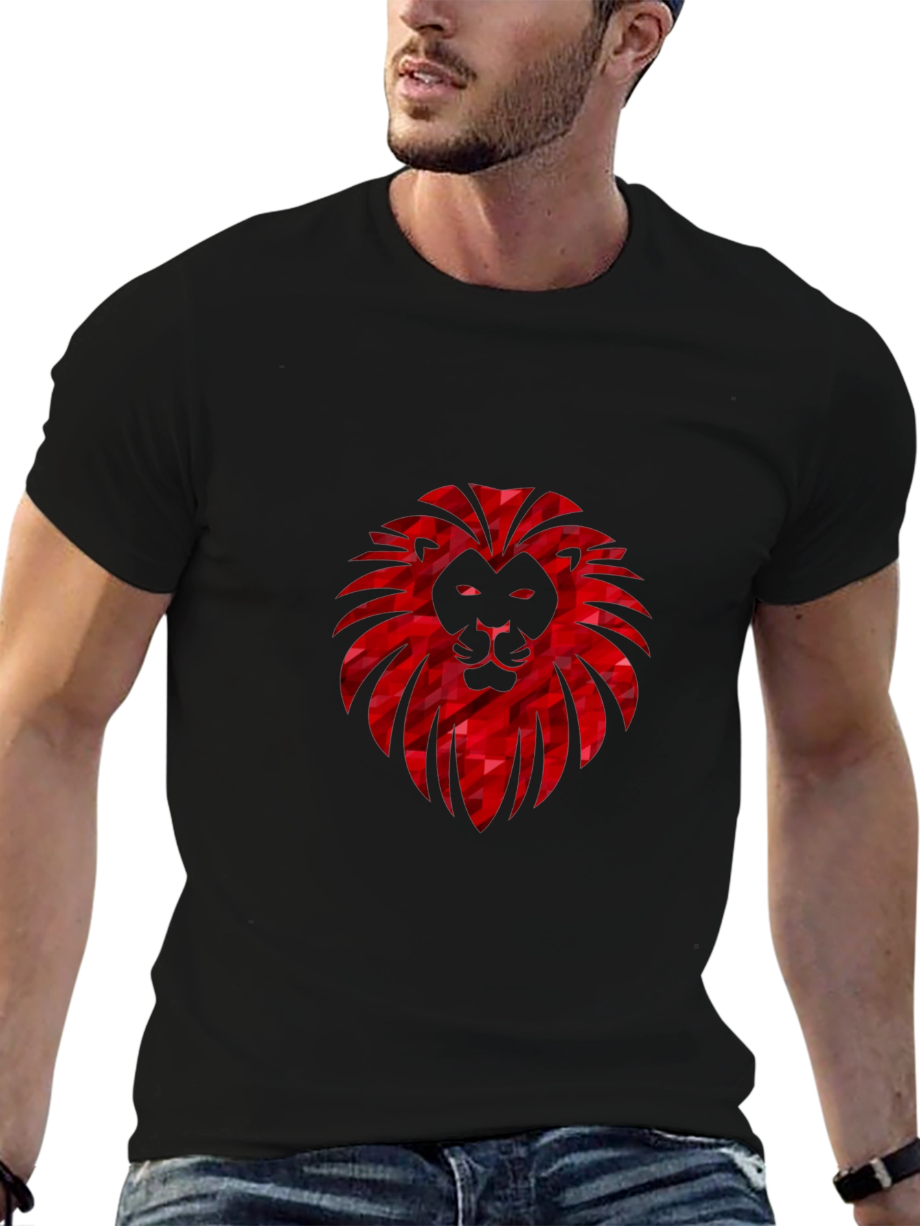 Geometric Lion Head Graphic Black Tee