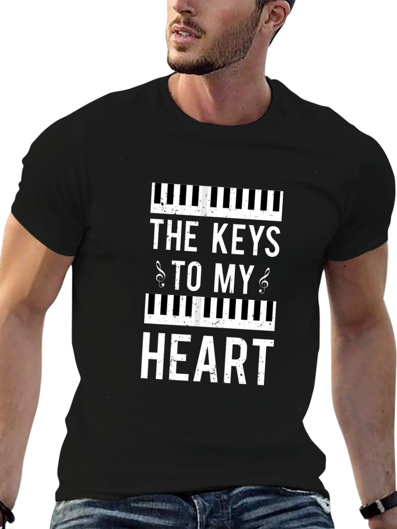 Piano Keys to My Heart Graphic Black T-Shirt