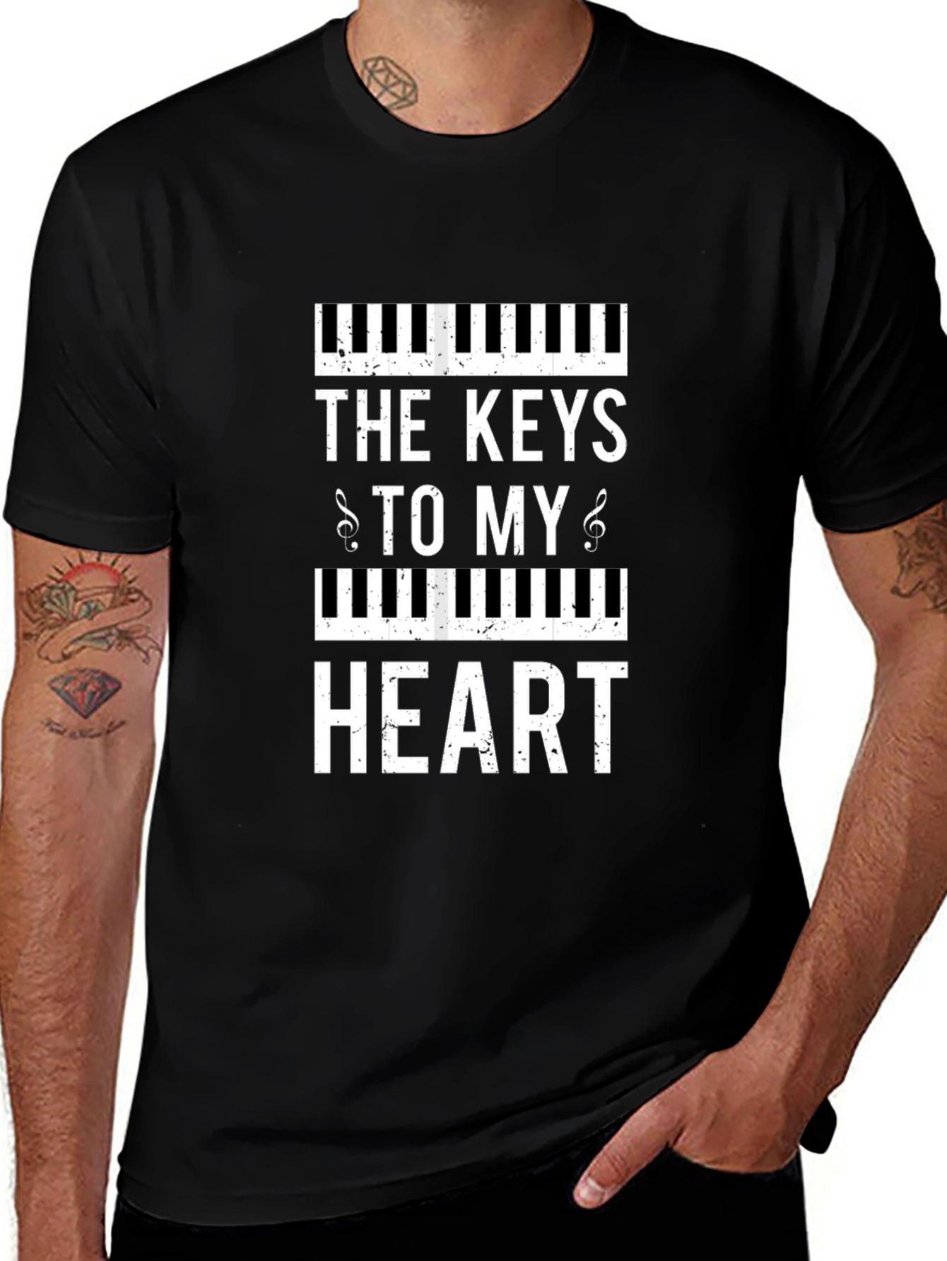 Piano Keys to My Heart Graphic Black T-Shirt