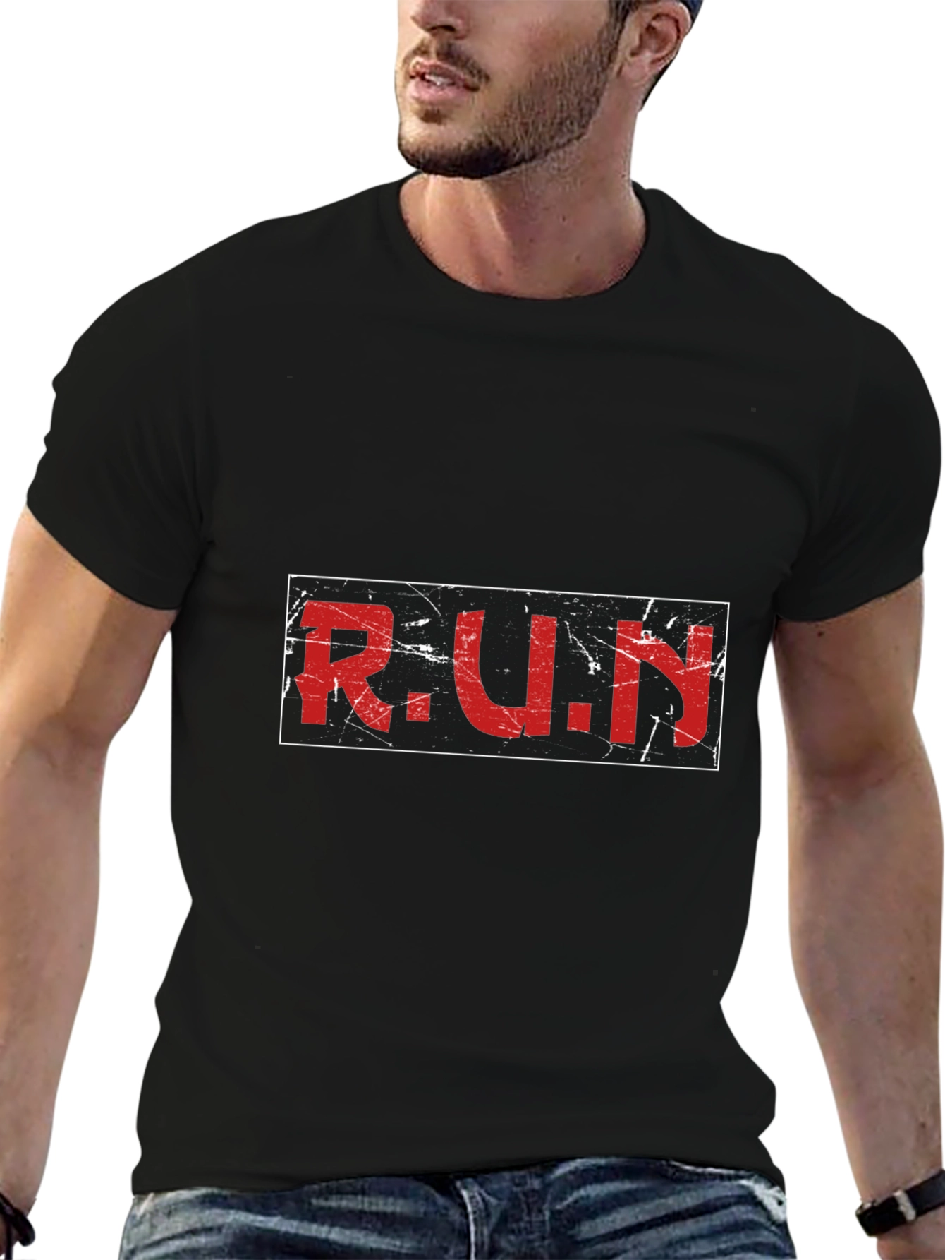 Distressed R.U.N. Graphic Black T-Shirt