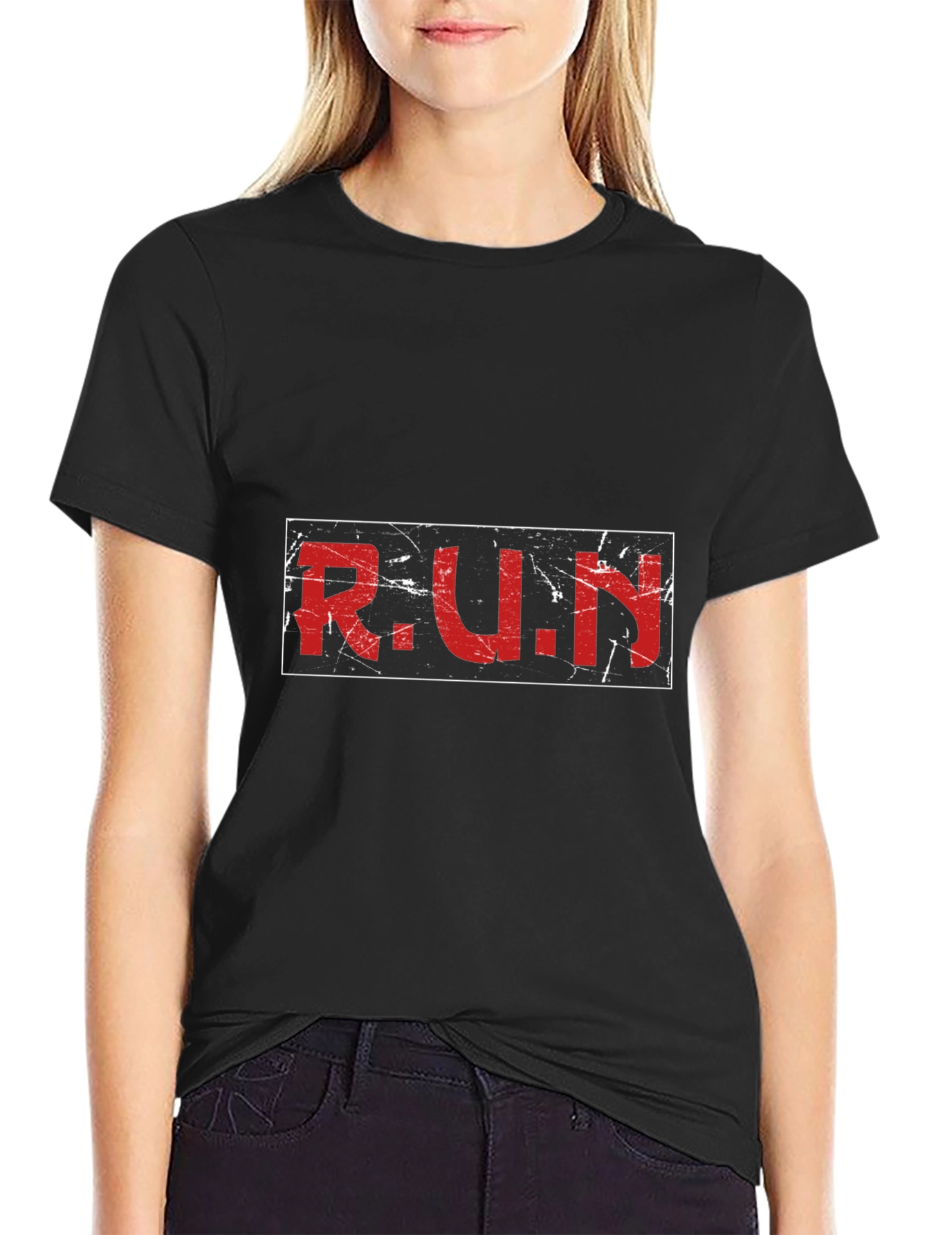 Distressed R.U.N. Graphic Black T-Shirt