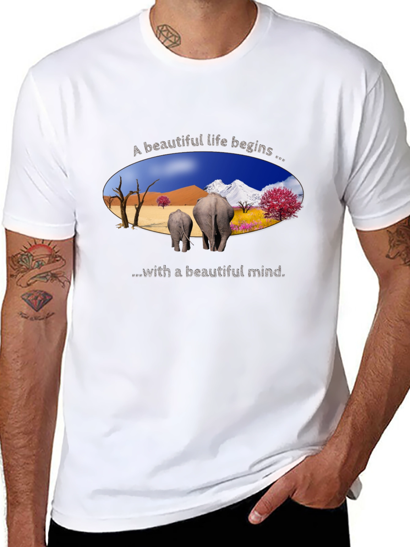 Beautiful Life Elephant Graphic Tee - Black