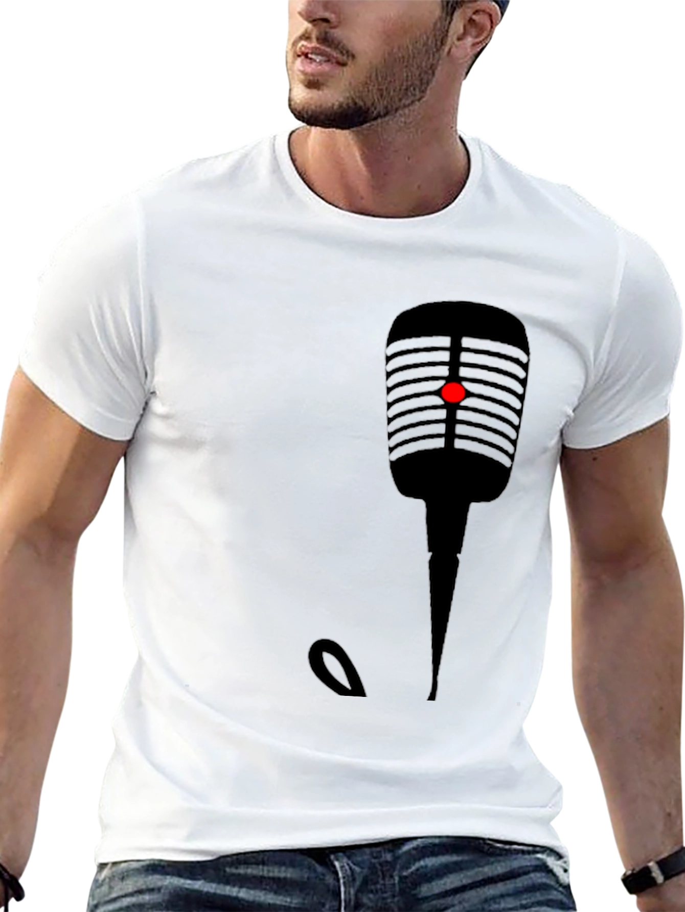 Retro Microphone Graphic Tee - Black Cotton T-Shirt