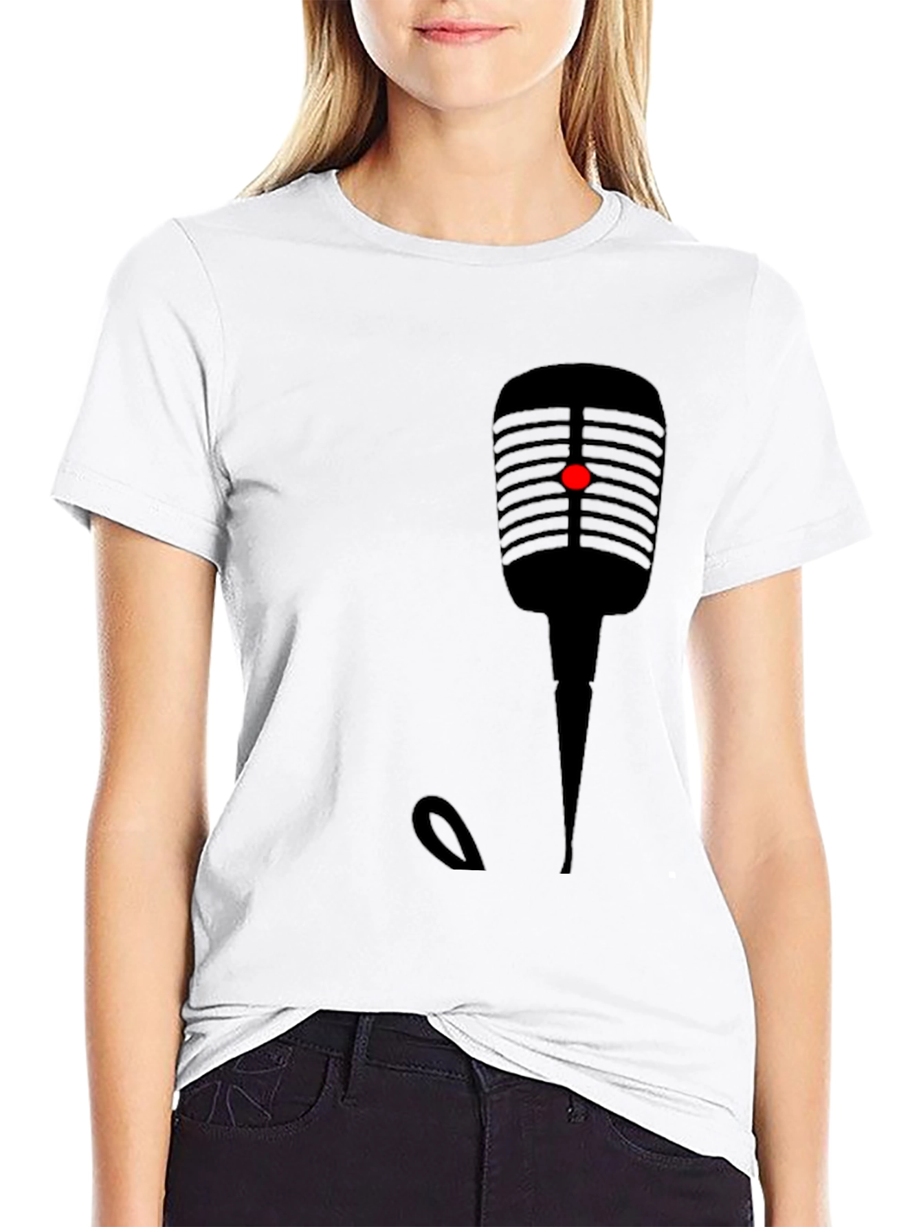 Retro Microphone Graphic Tee - Black Cotton T-Shirt
