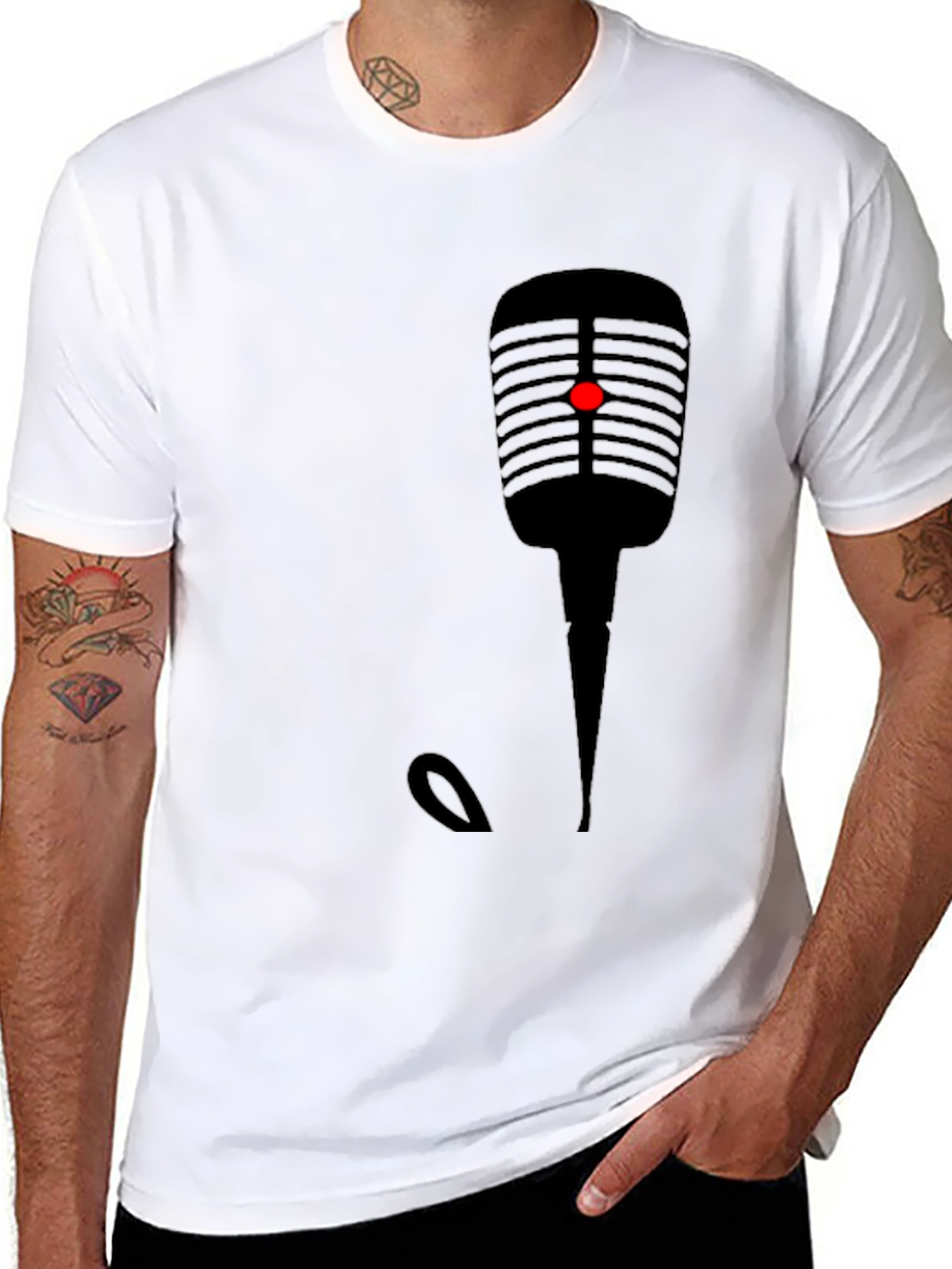 Retro Microphone Graphic Tee - Black Cotton T-Shirt