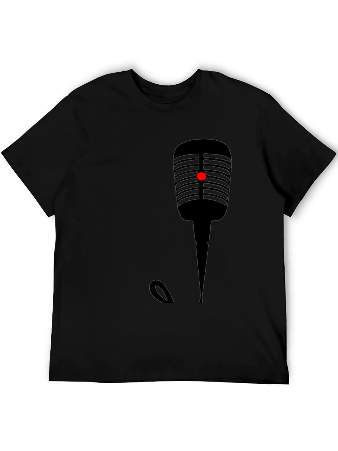 Retro Microphone Graphic Tee - Black Cotton T-Shirt