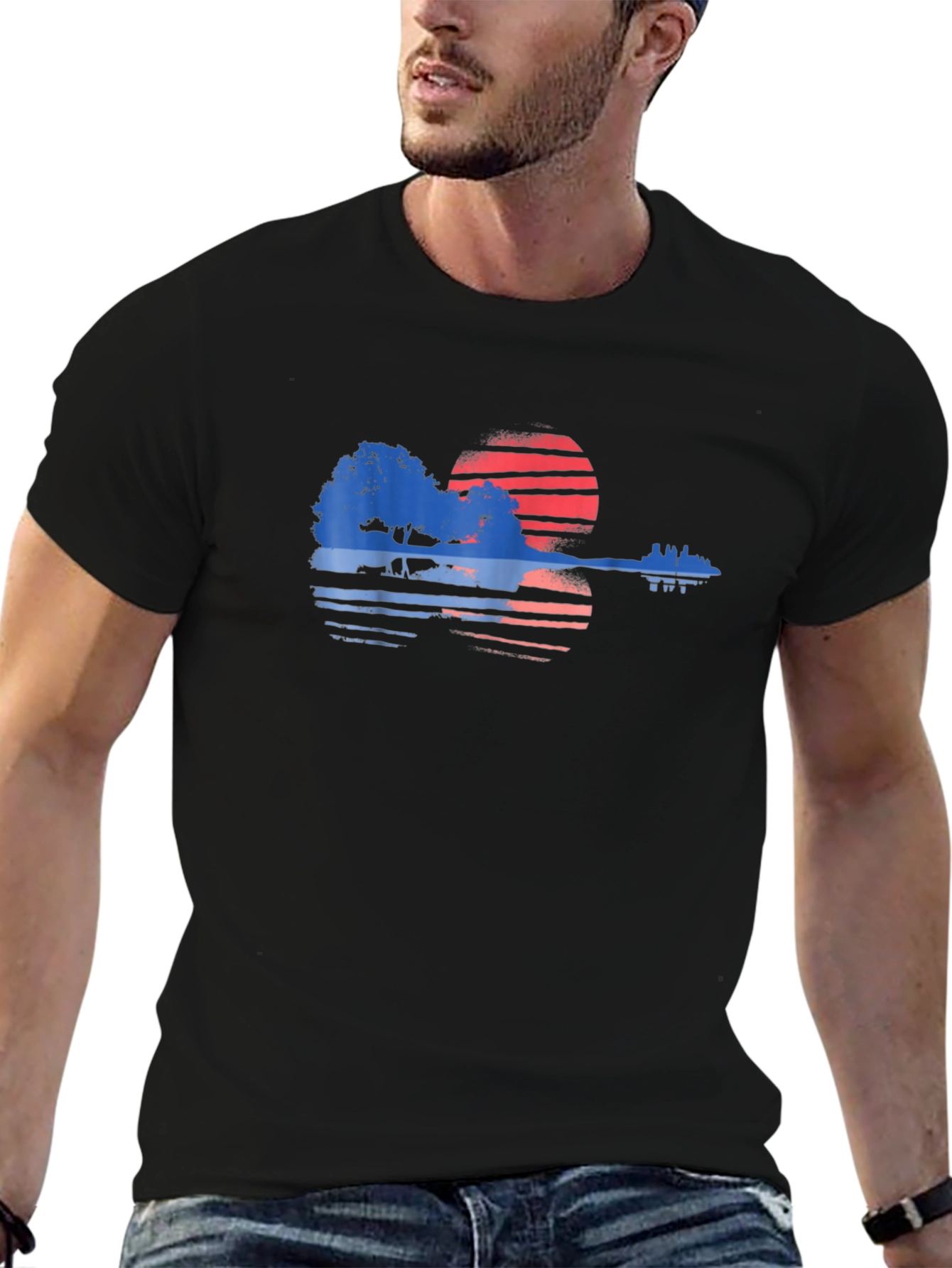 Sunset Guitar Graphic Tee - Black