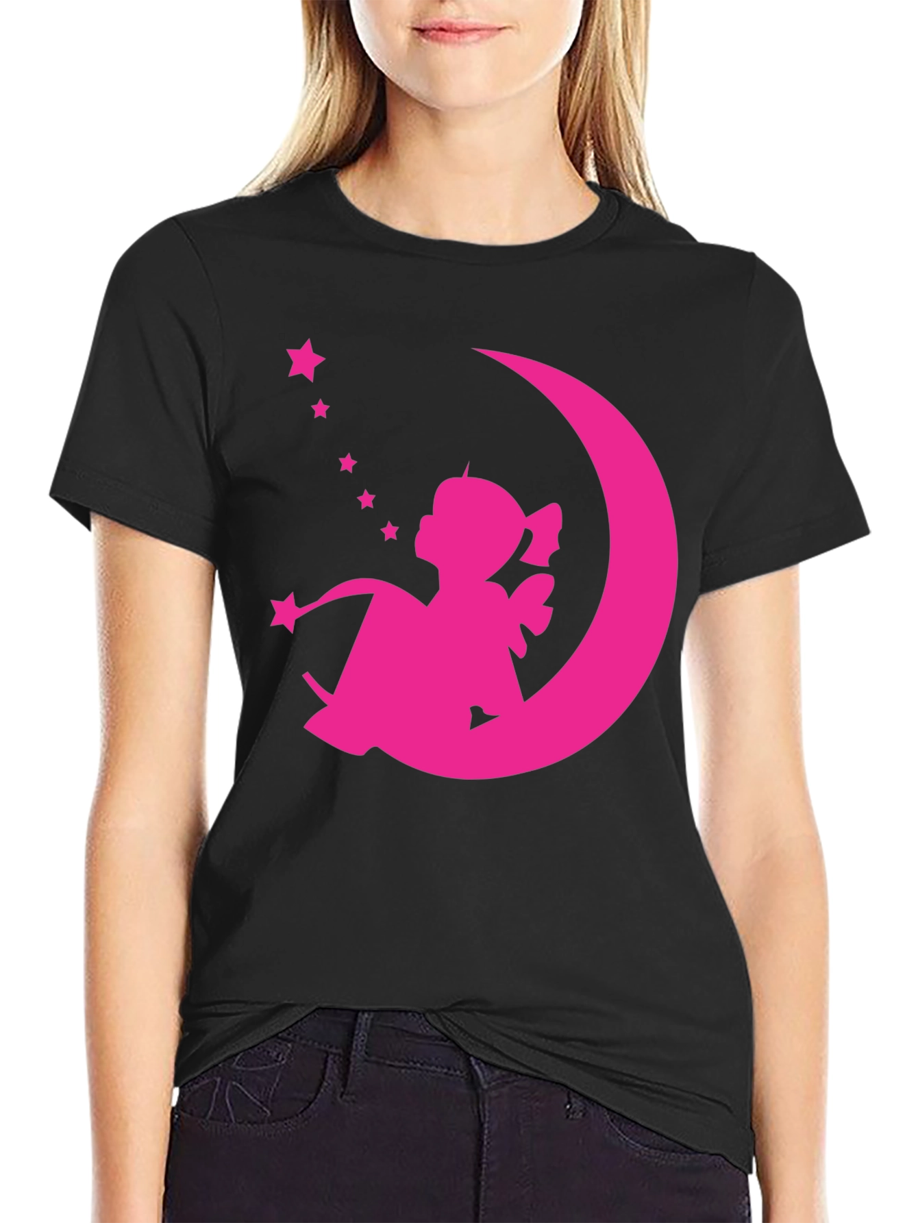 Pink Fairy on Moon Graphic Tee