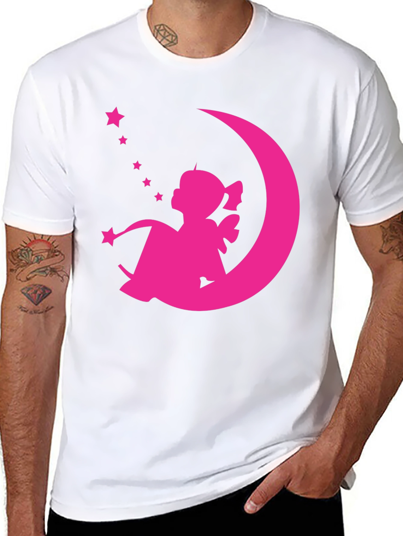 Pink Fairy on Moon Graphic Tee