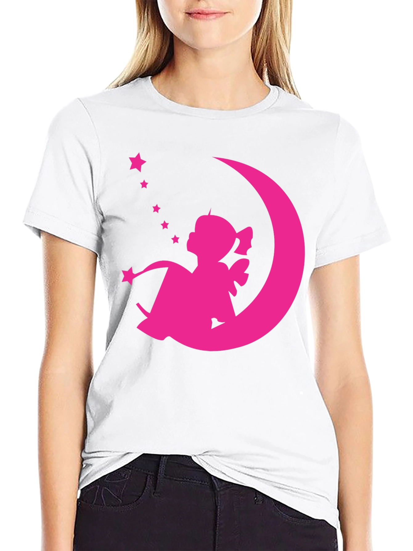 Pink Fairy on Moon Graphic Tee