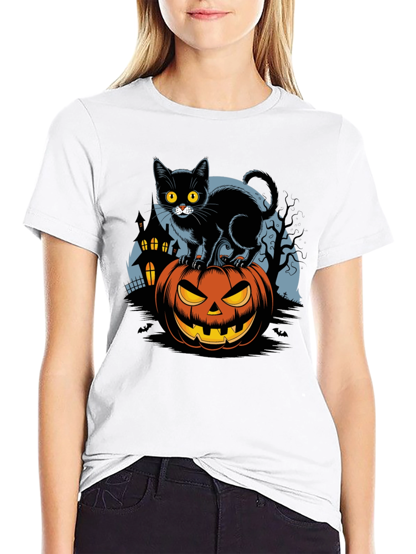 Halloween Cat on Pumpkin Graphic Tee