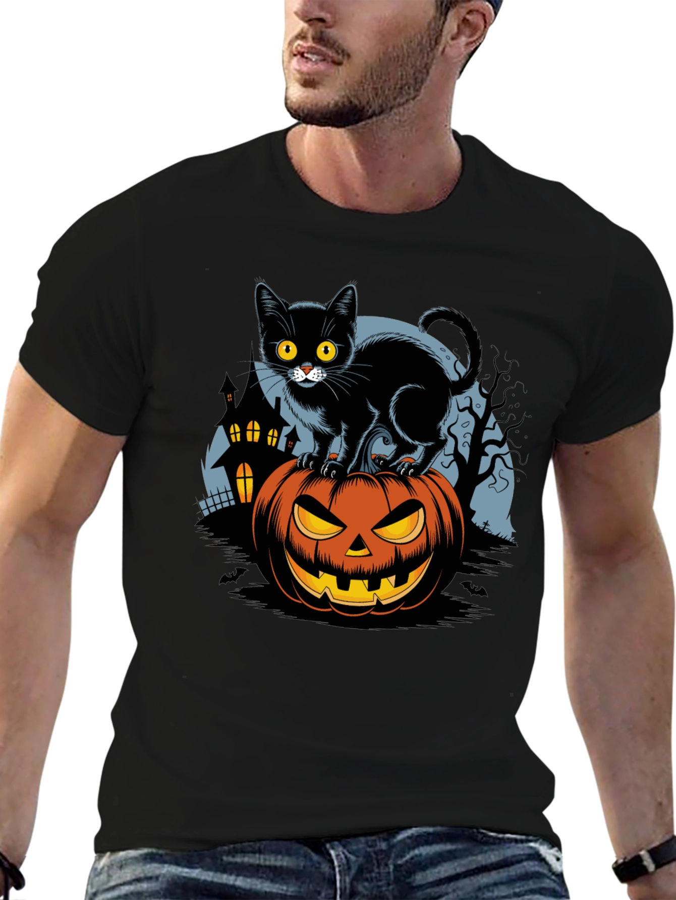 Halloween Cat on Pumpkin Graphic Tee