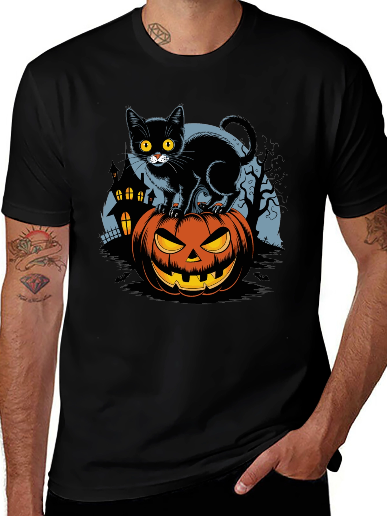 Halloween Cat on Pumpkin Graphic Tee