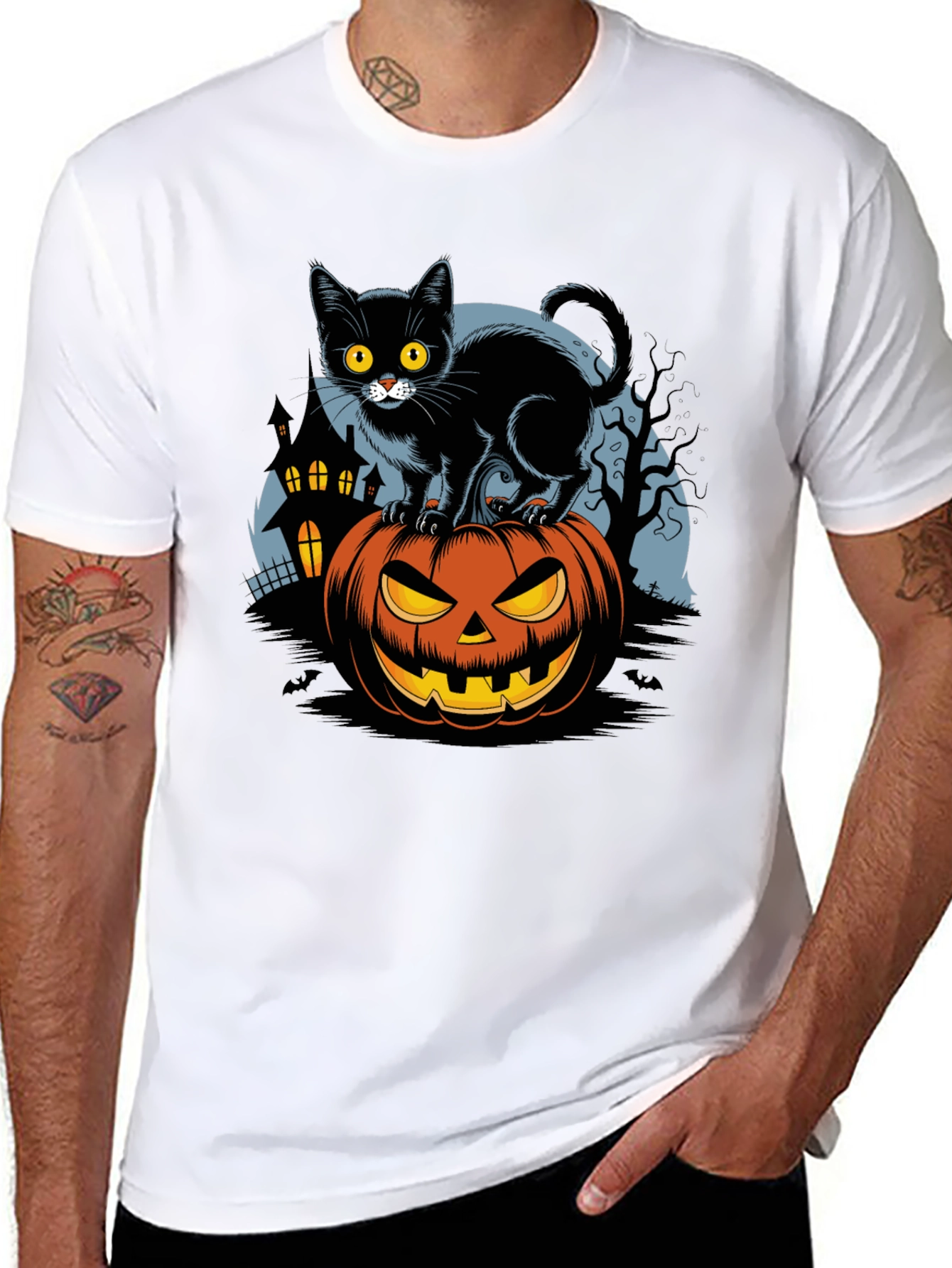 Halloween Cat on Pumpkin Graphic Tee