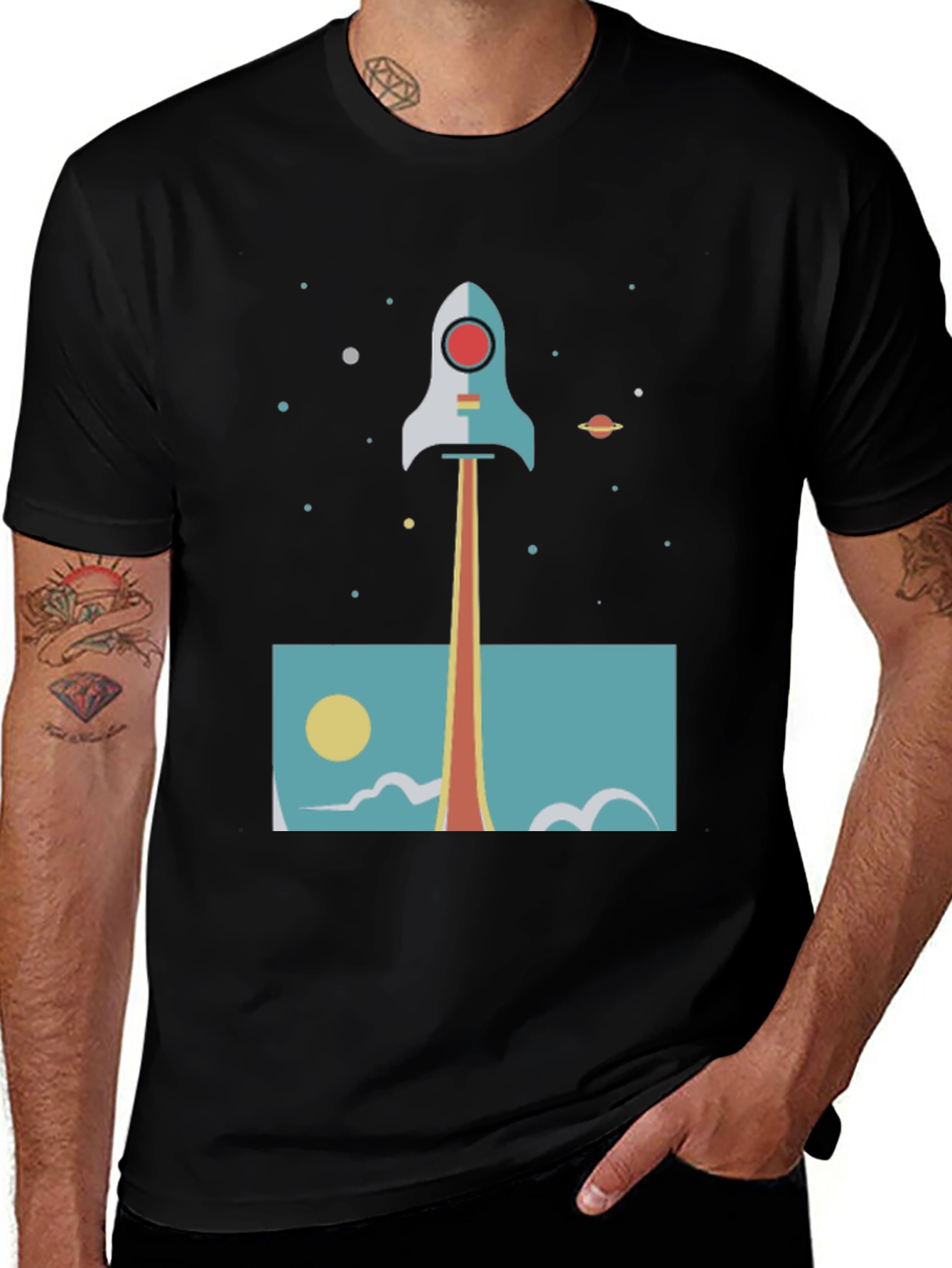 Retro Rocket Graphic T-Shirt - Space Launch Design
