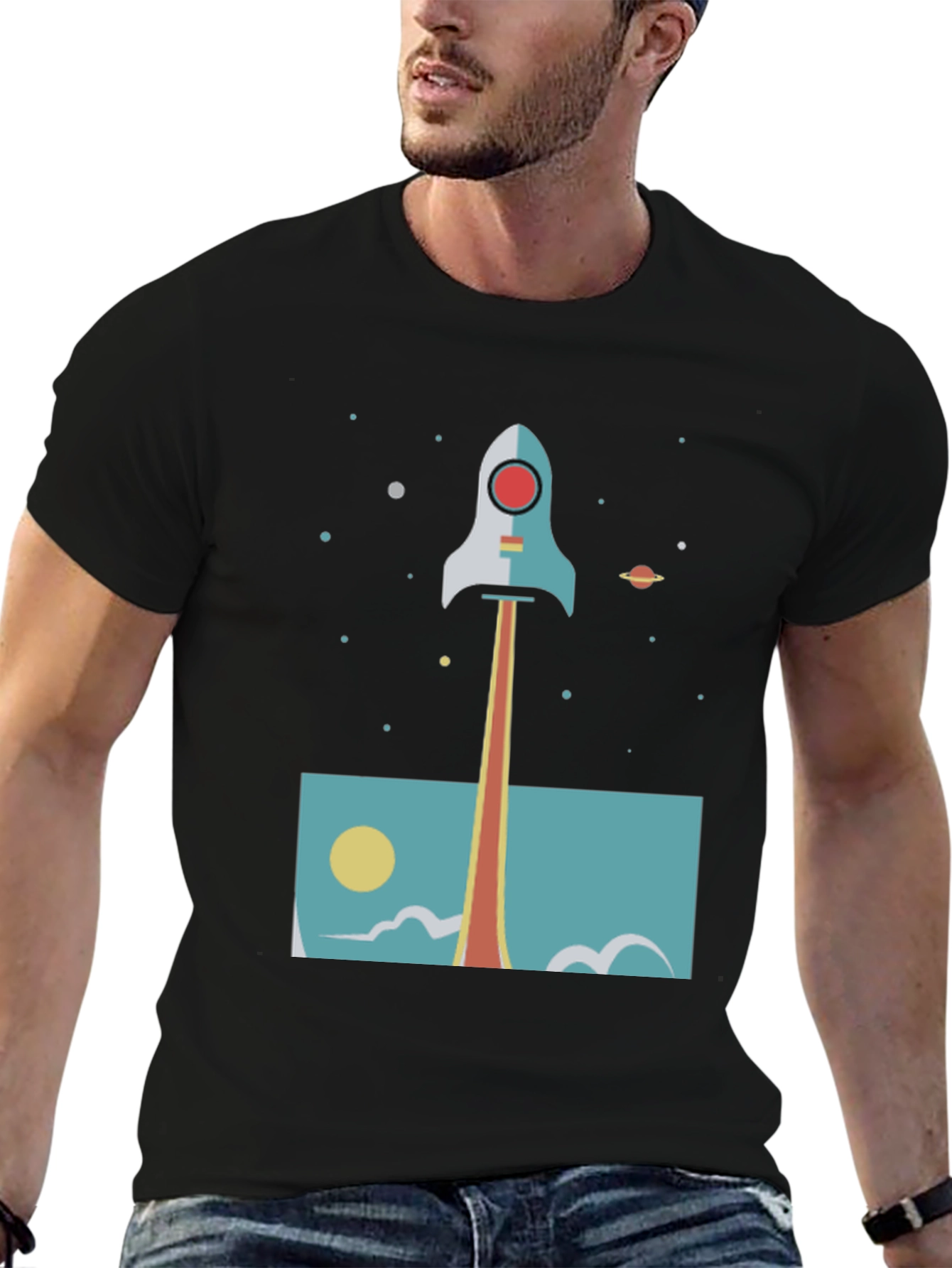 Retro Rocket Graphic T-Shirt - Space Launch Design