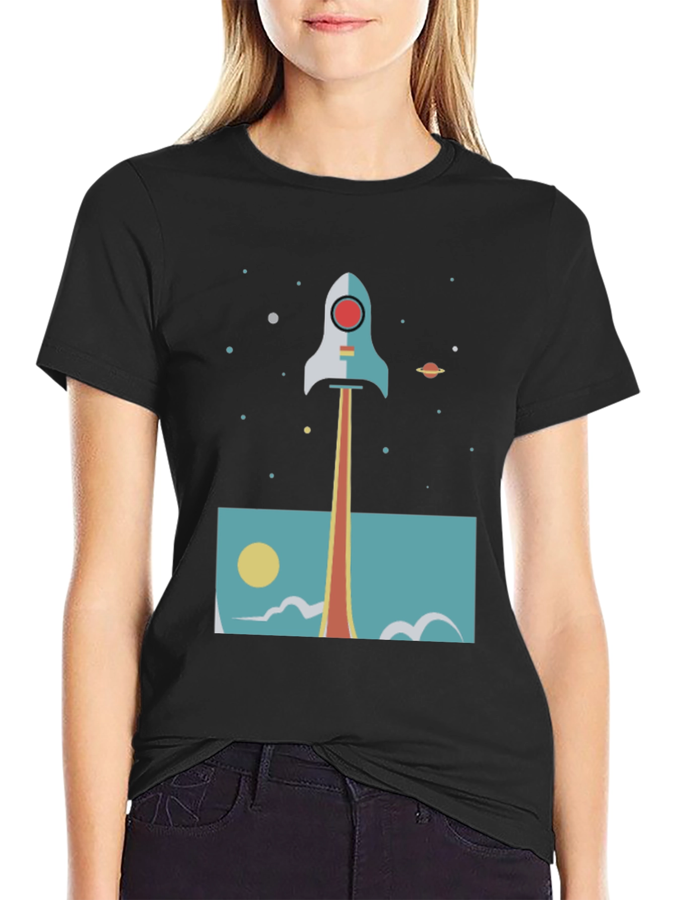 Retro Rocket Graphic T-Shirt - Space Launch Design