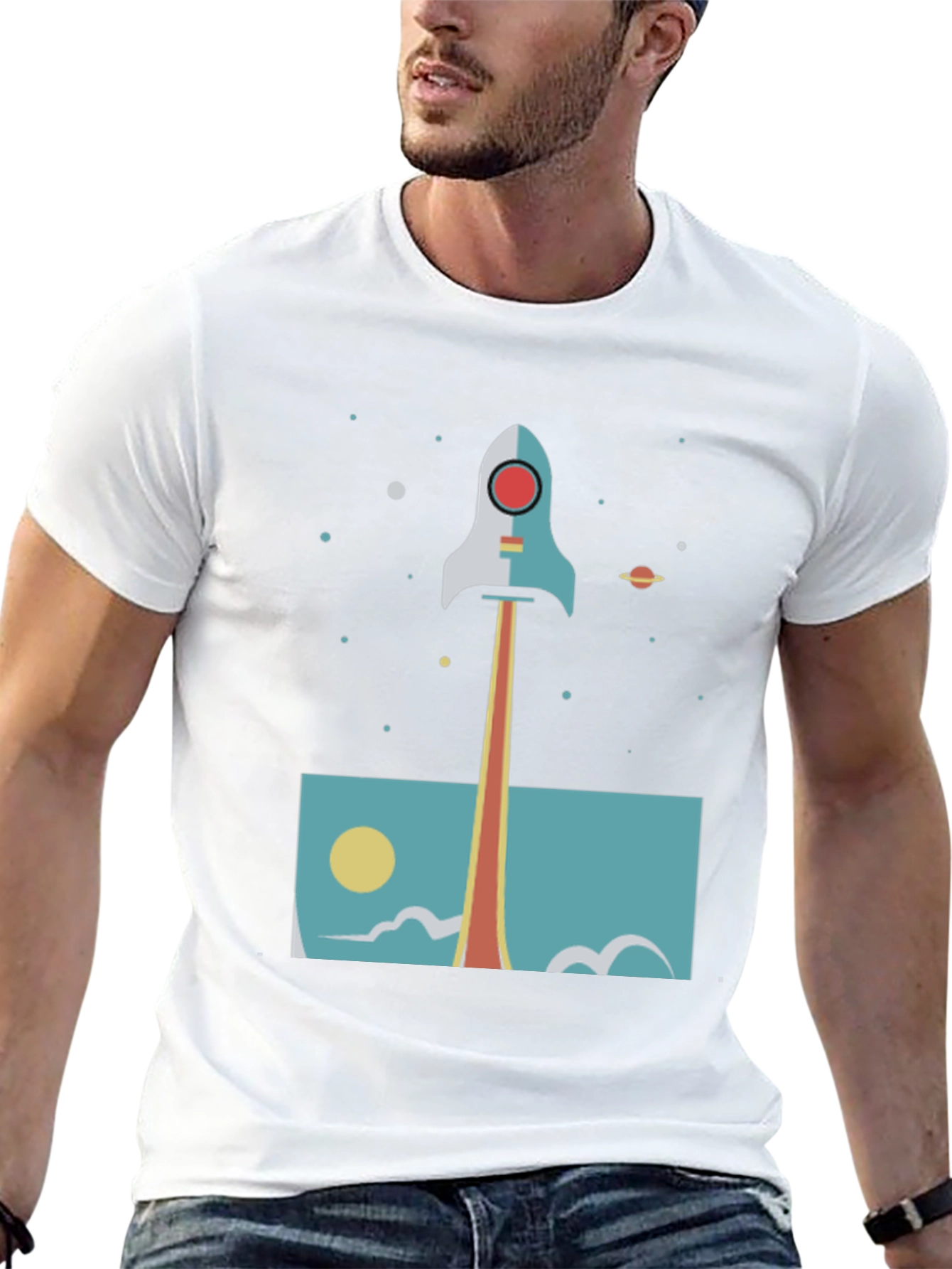 Retro Rocket Graphic T-Shirt - Space Launch Design