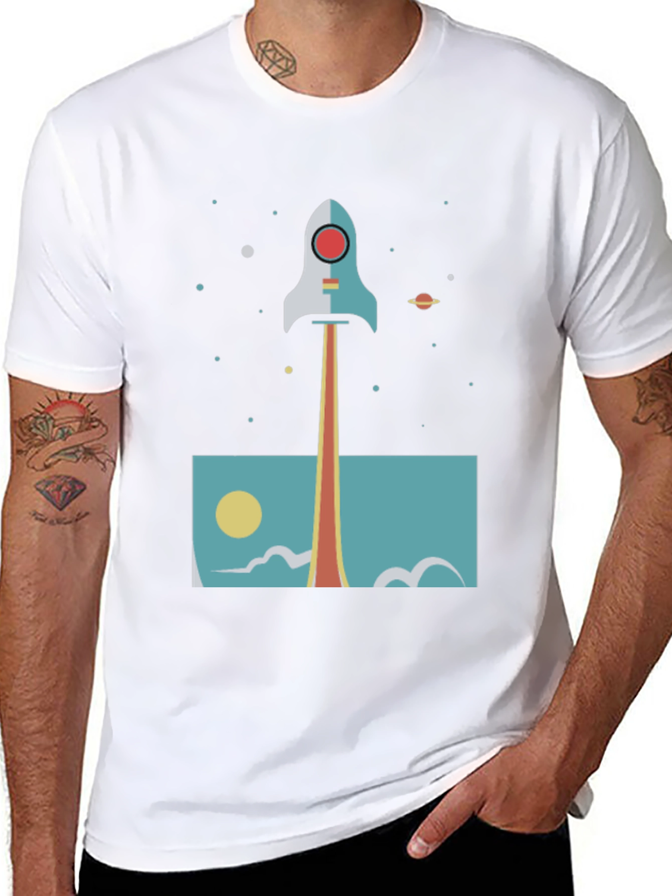 Retro Rocket Graphic T-Shirt - Space Launch Design