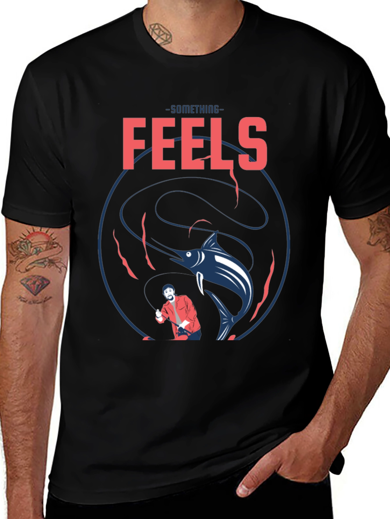 Something Feels Fishy Black Graphic Tee