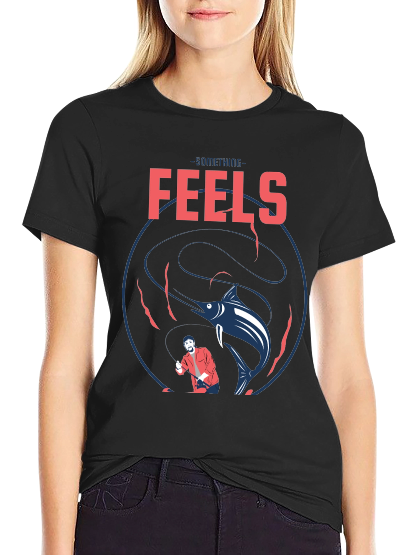 Something Feels Fishy Black Graphic Tee