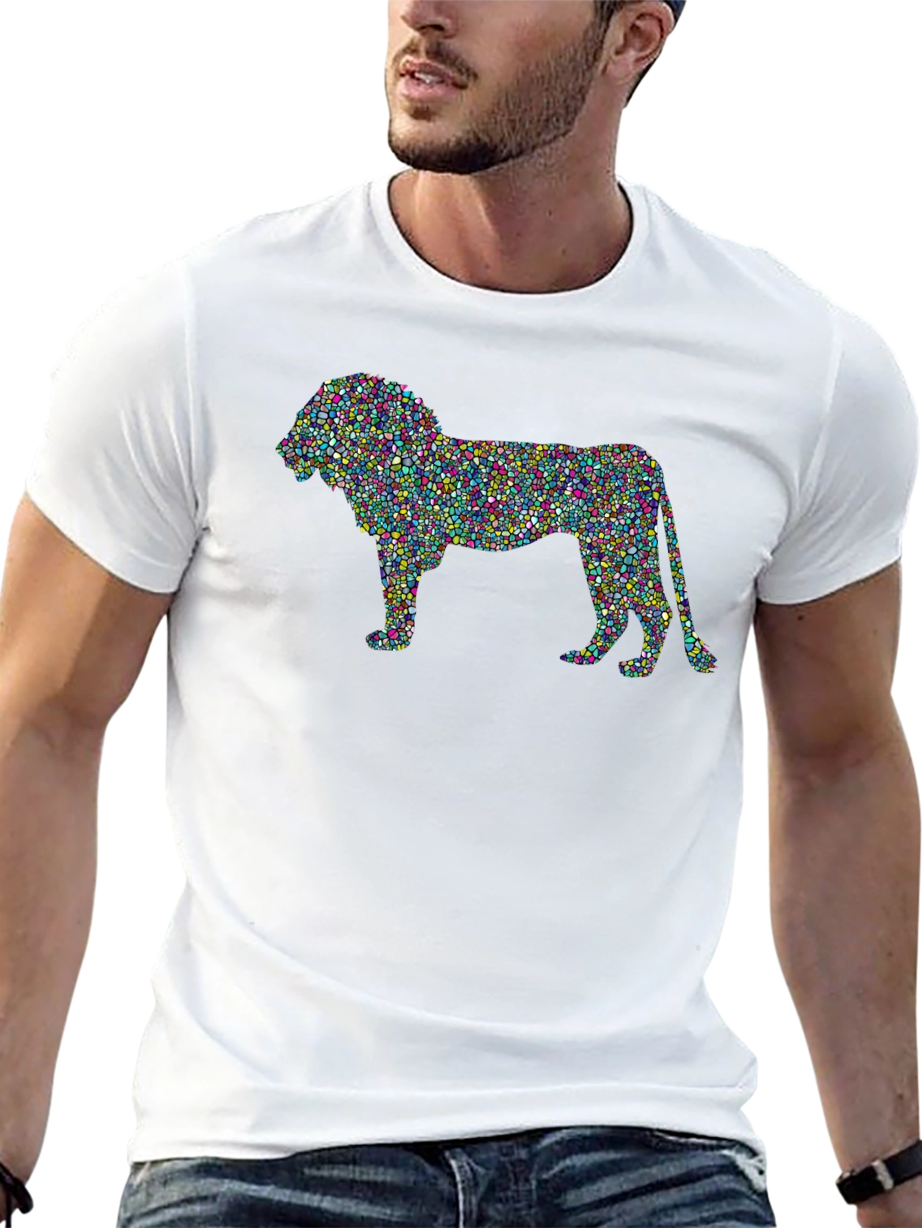 Lion Mosaic Graphic Print Mens T-Shirt
