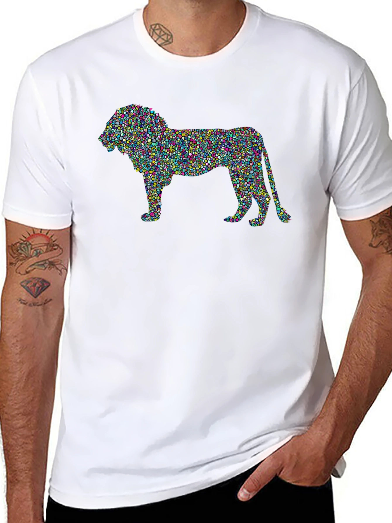 Lion Mosaic Graphic Print Mens T-Shirt
