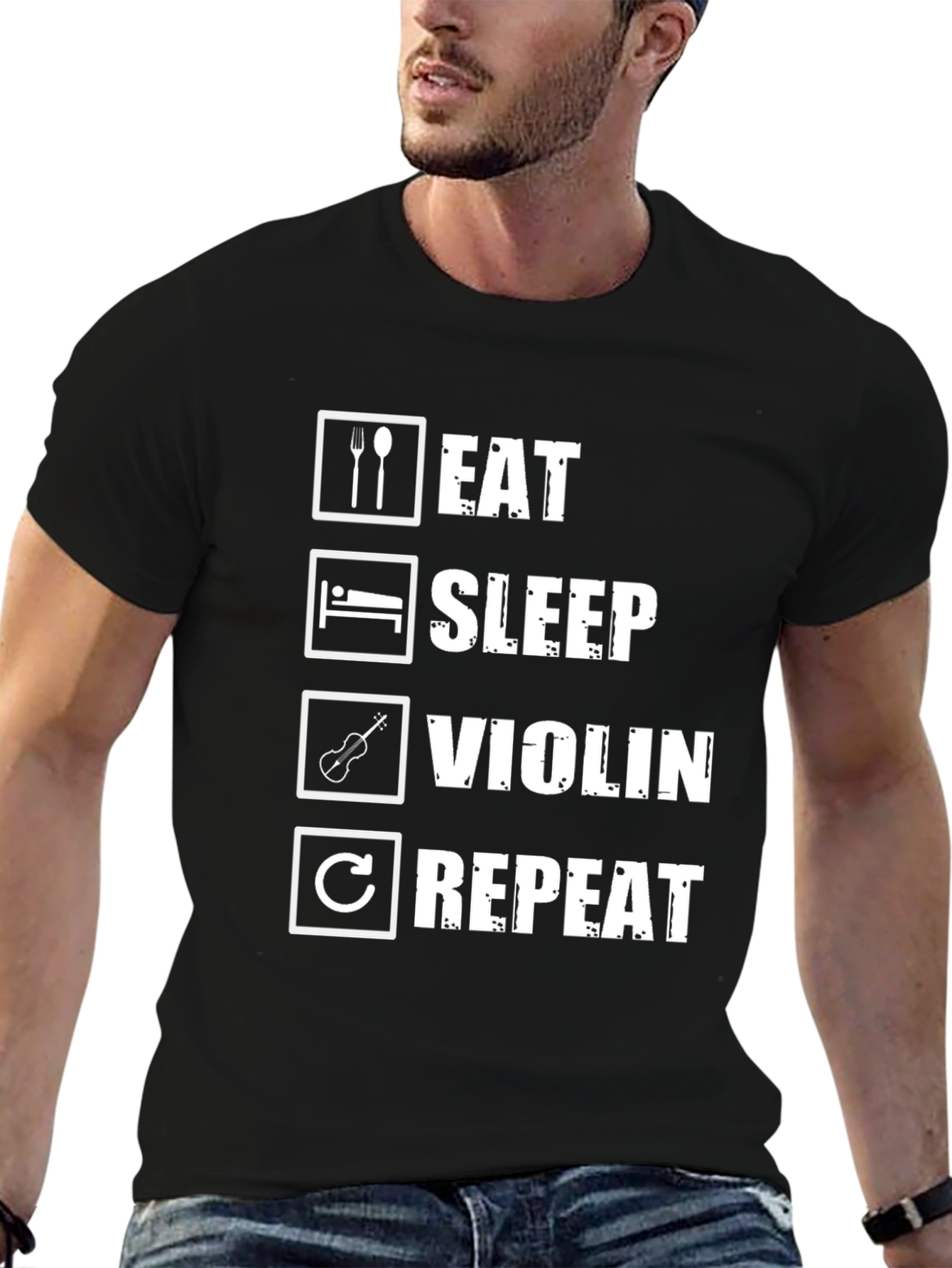 Eat Sleep Violin Repeat Black Graphic T-Shirt