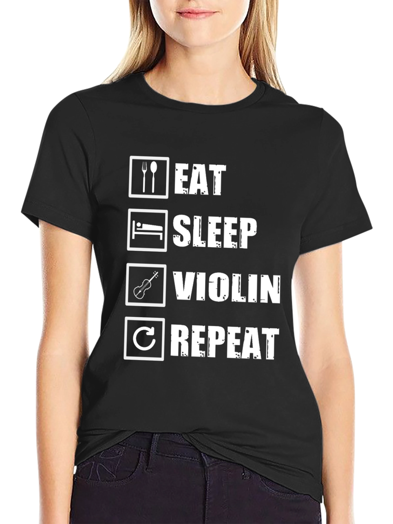 Eat Sleep Violin Repeat Black Graphic T-Shirt