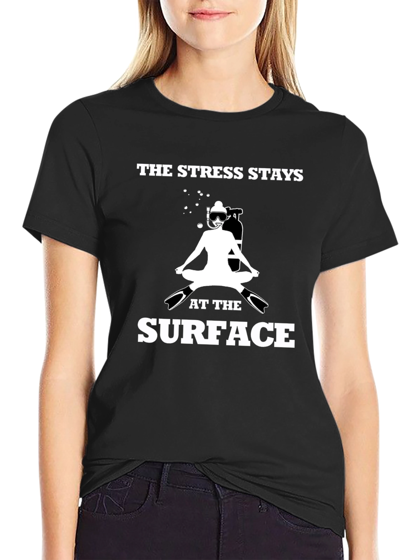 Diver Stress Stays at Surface Black T-Shirt