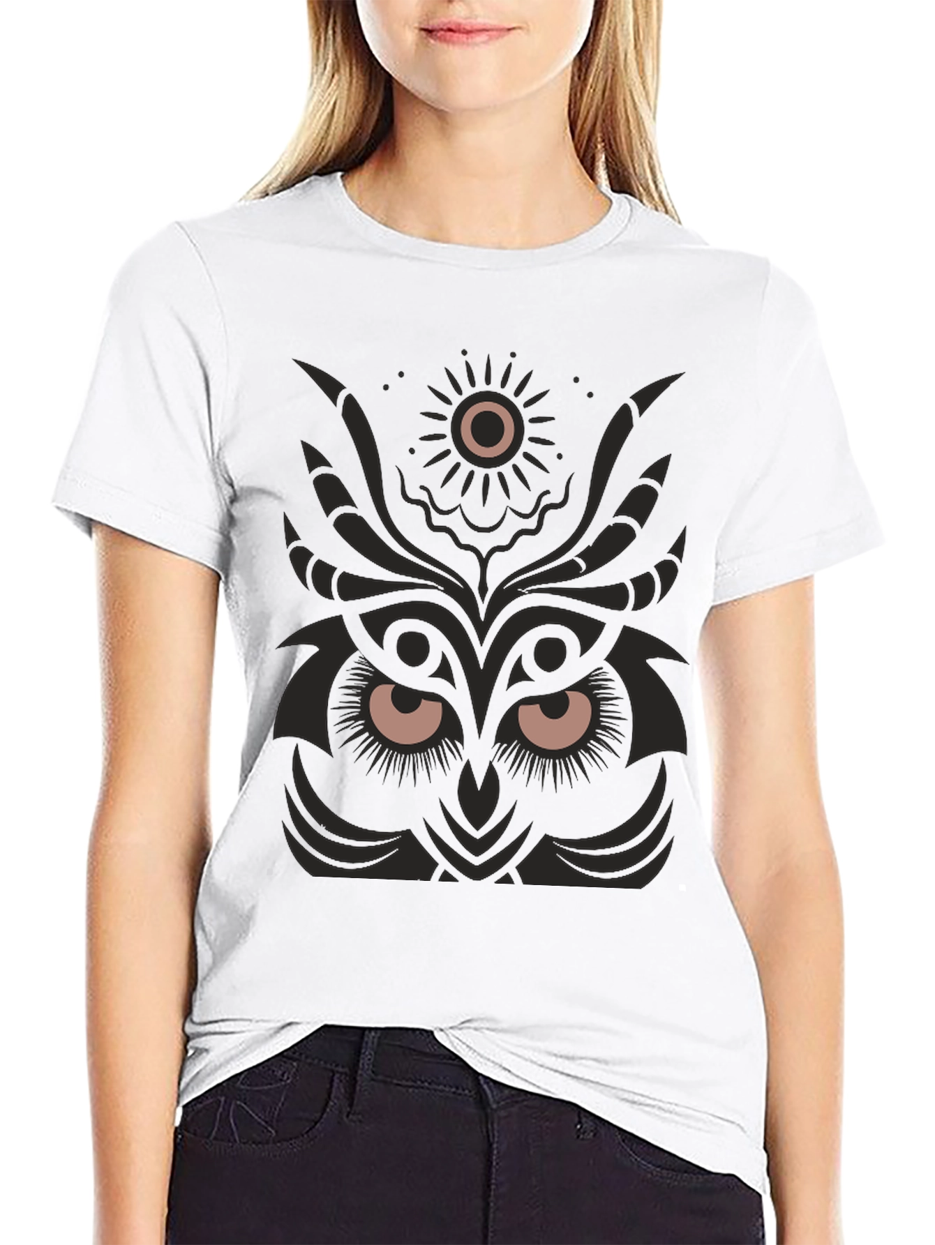 Owl Design Black T-Shirt