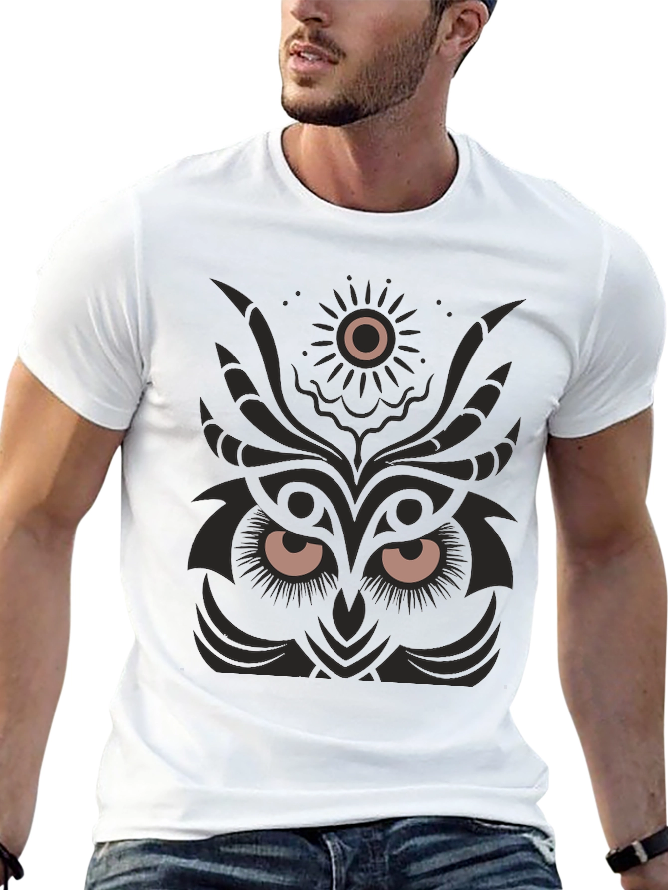 Owl Design Black T-Shirt