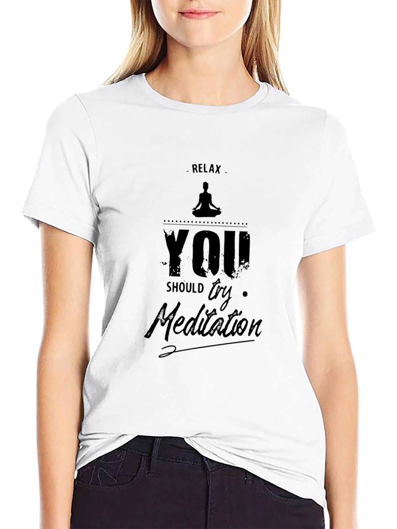 Relax Try Meditation Black Graphic T-Shirt
