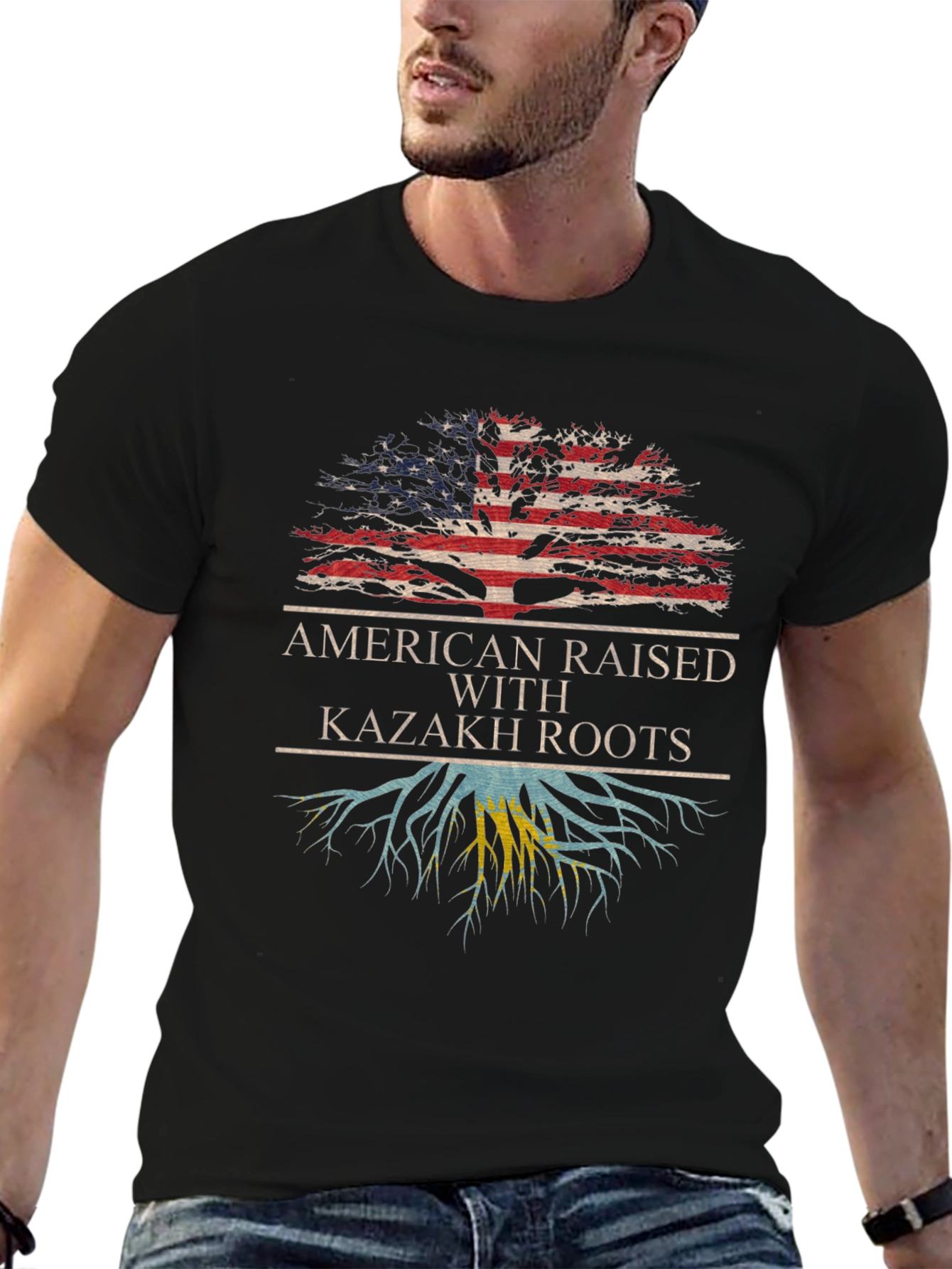 American Raised with Kazakh Roots Graphic Tee