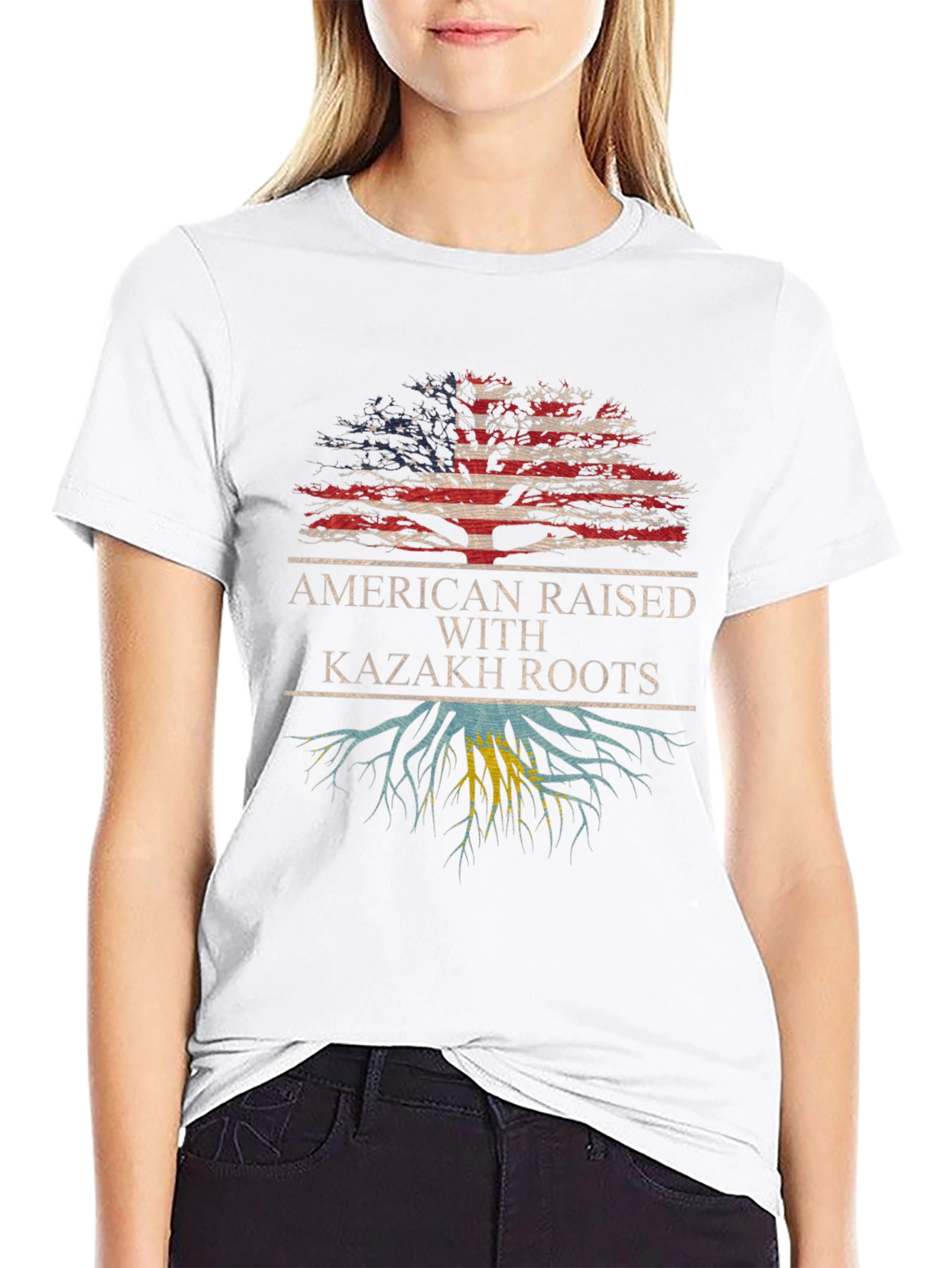 American Raised with Kazakh Roots Graphic Tee