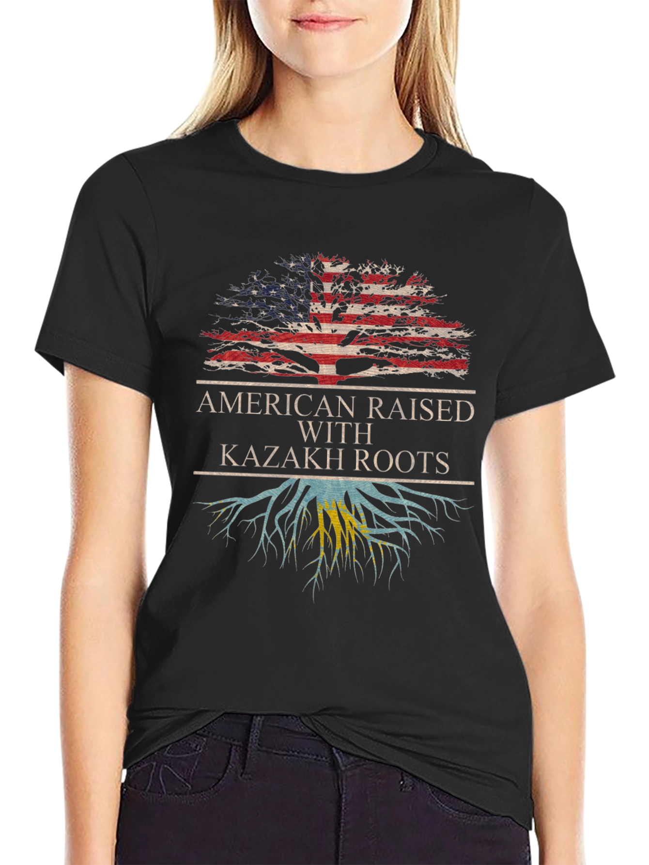 American Raised with Kazakh Roots Graphic Tee