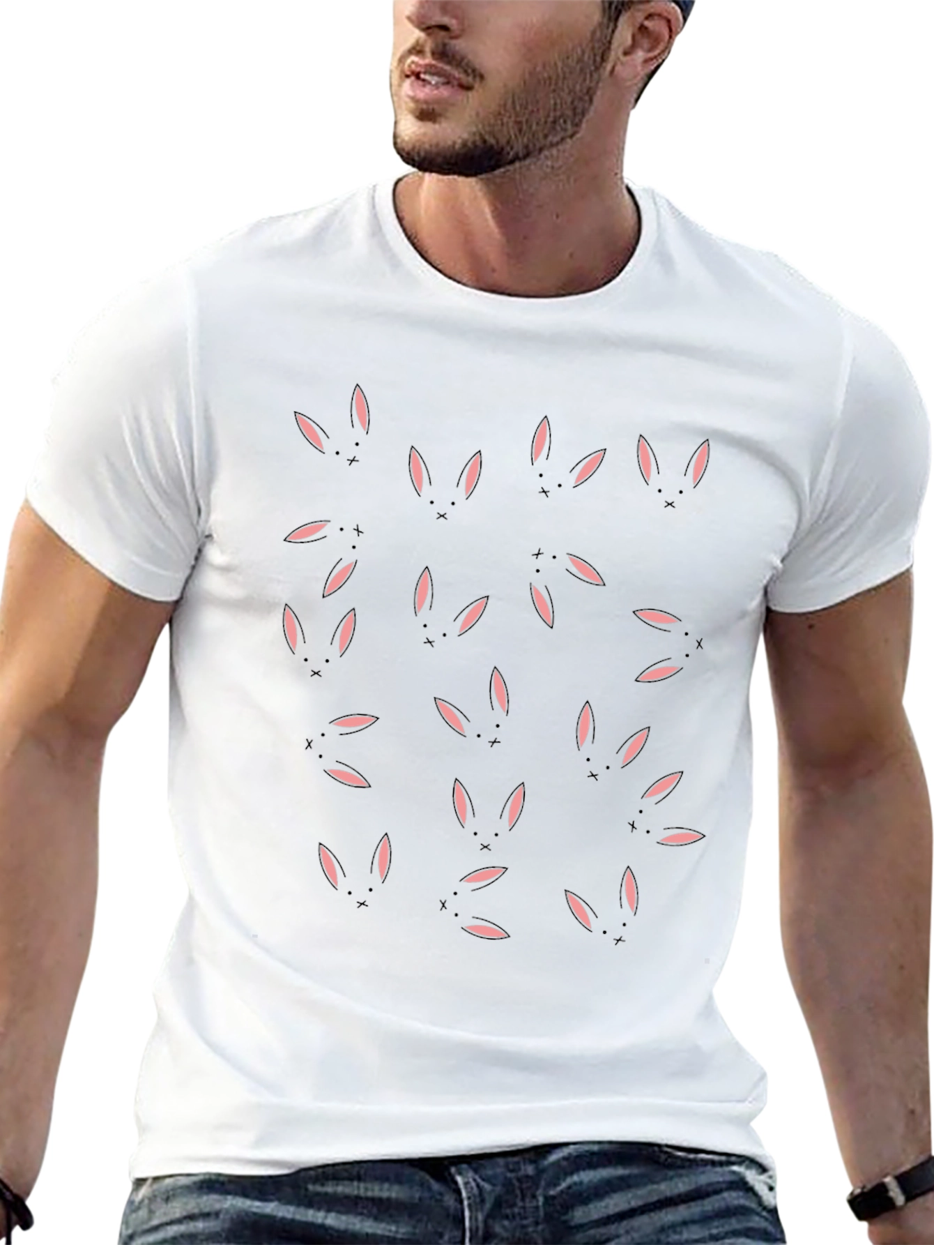 Cute Bunny Print Black T-Shirt - Casual Comfort