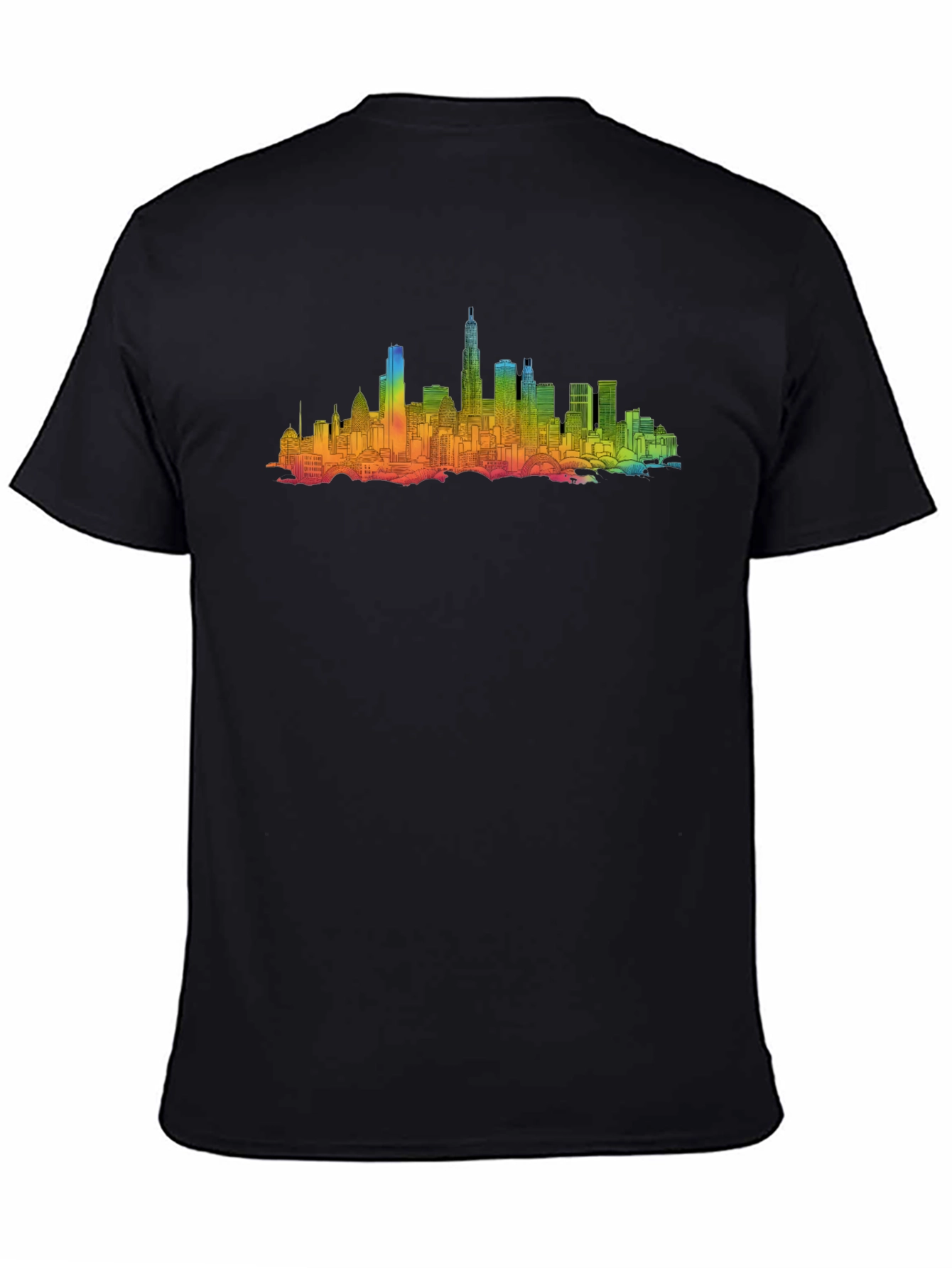 Rainbow Cityscape Graphic Tee - Black Cotton Blend