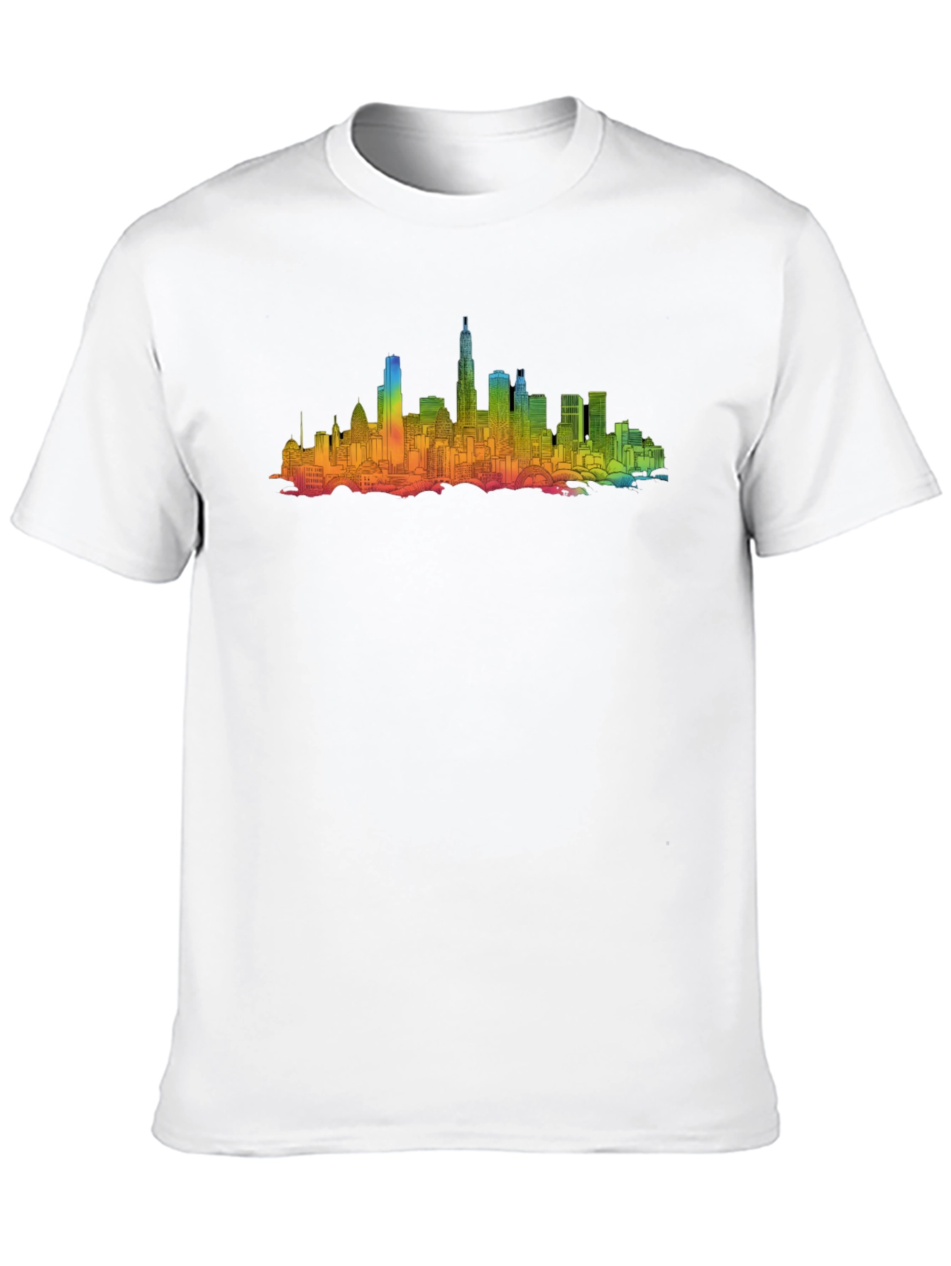 Rainbow Cityscape Graphic Tee - Black Cotton Blend