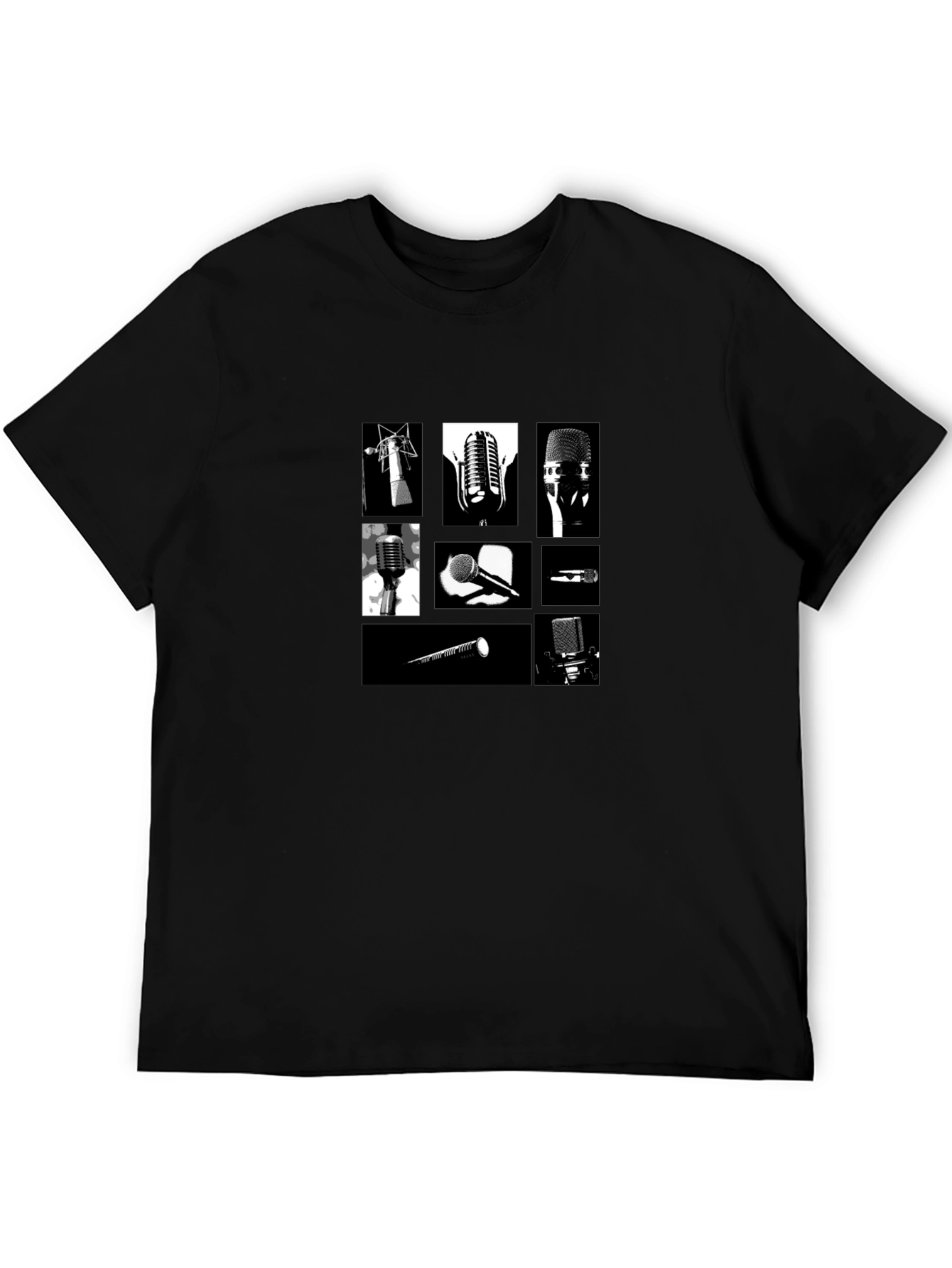 Retro Microphones Black T-Shirt