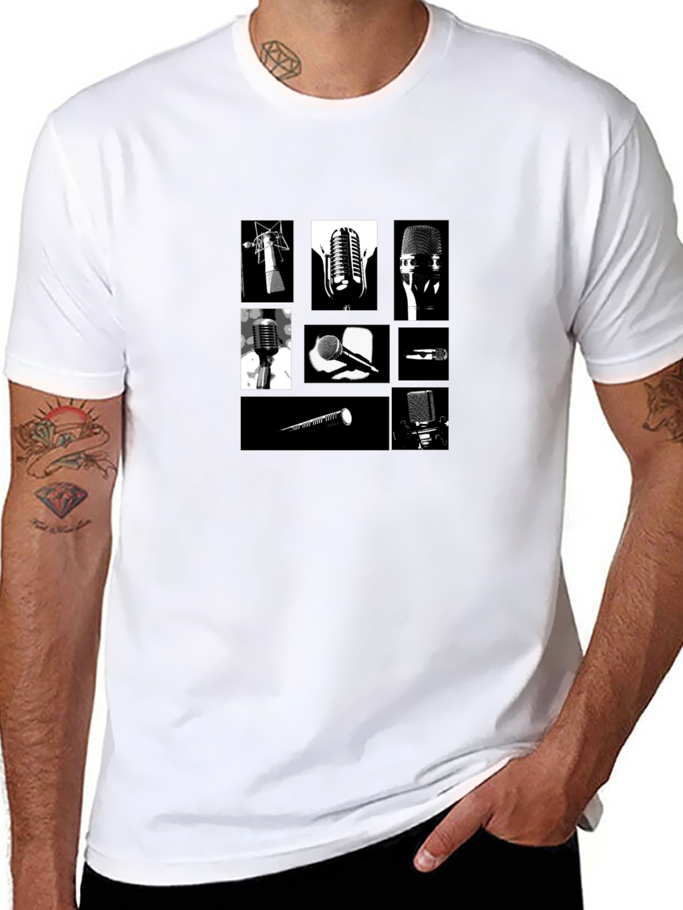 Retro Microphones Black T-Shirt