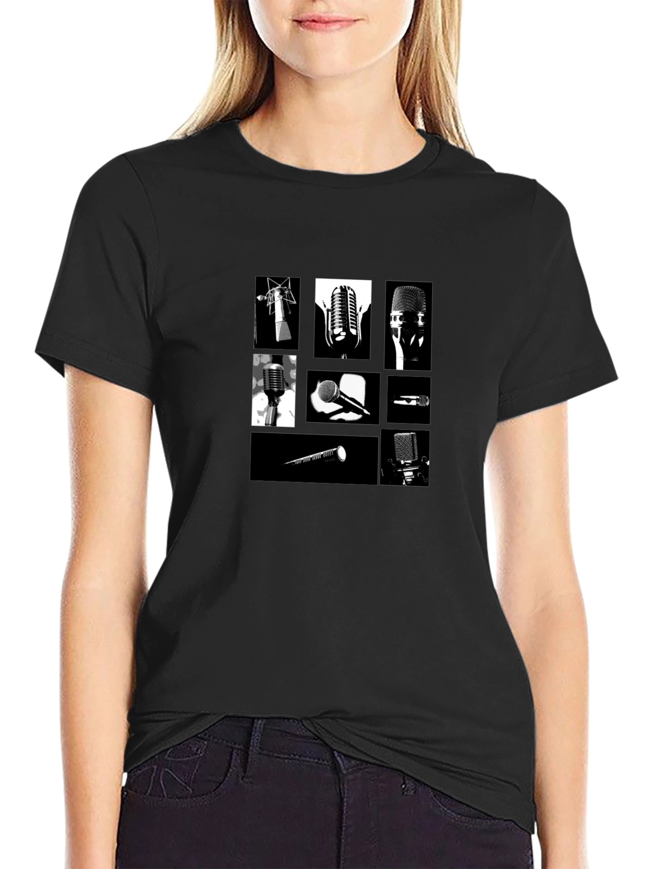 Retro Microphones Black T-Shirt
