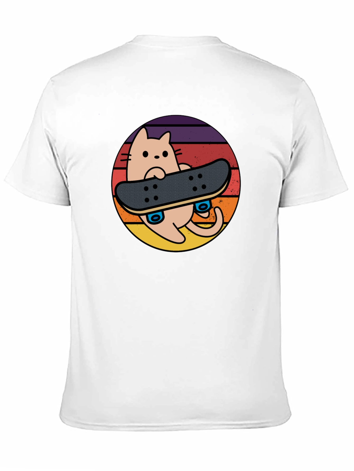 Cool Cat Skateboard T-Shirt - Retro Sunset Design