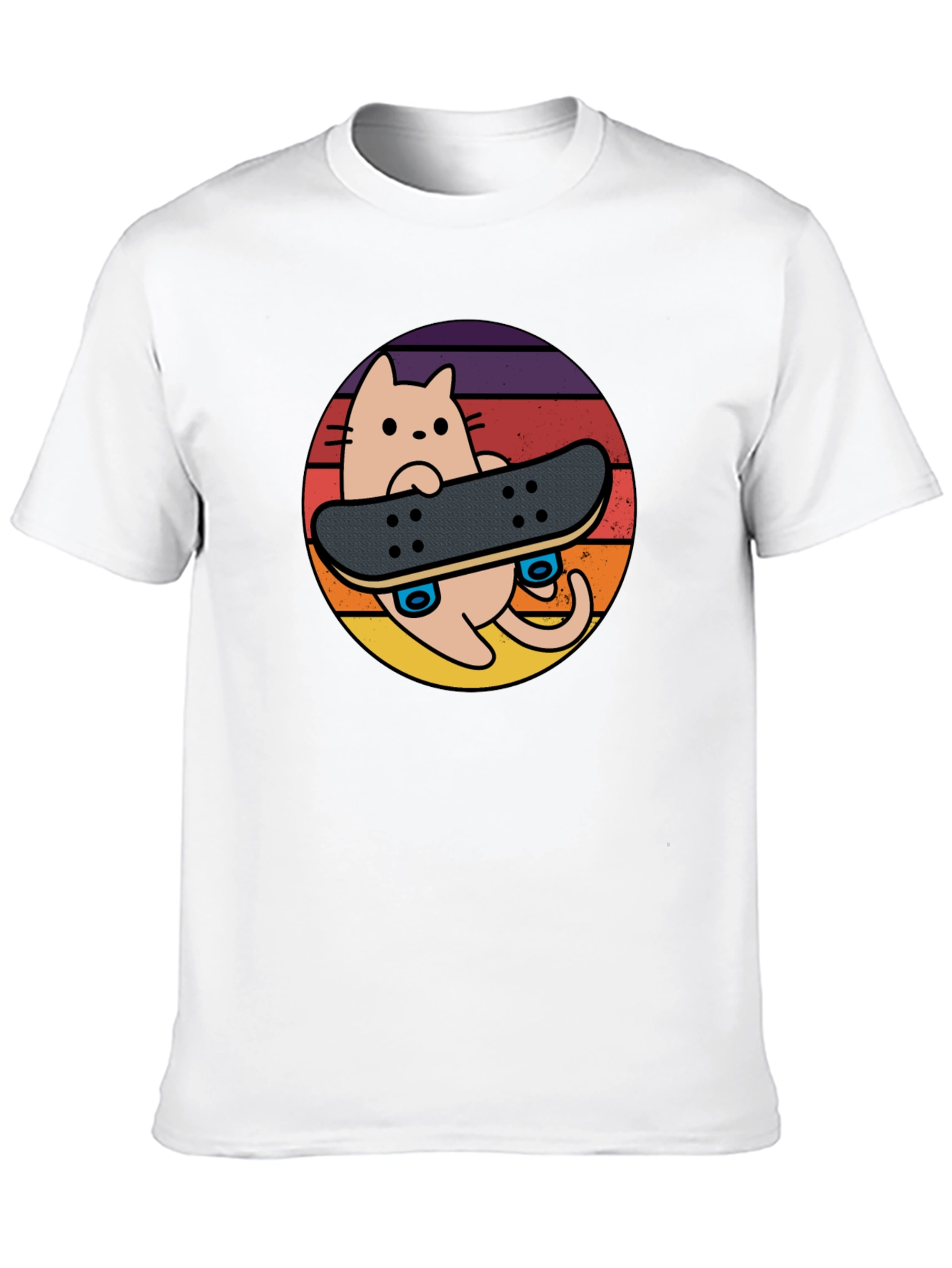 Cool Cat Skateboard T-Shirt - Retro Sunset Design